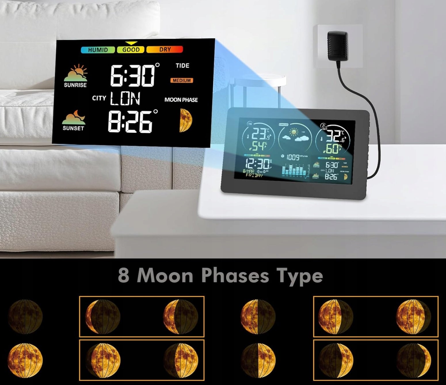 WEATHER STATION METEO HYGROMETER BAROMETER THERMOMETER CLOCK SENSOR Manufacturer code adh4ds5EU