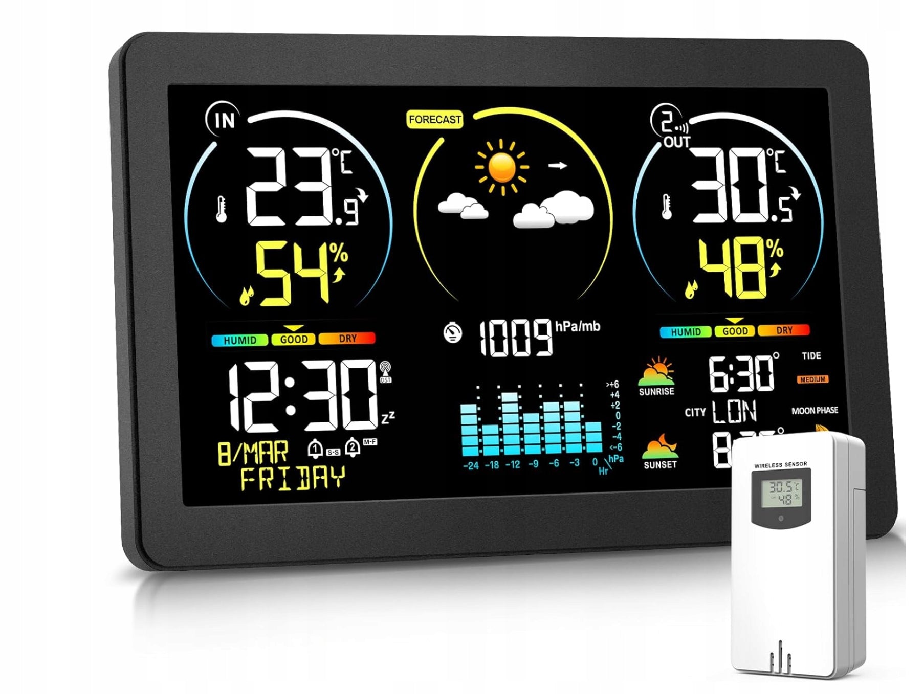 WEATHER STATION METEO HYGROMETER BAROMETER THERMOMETER CLOCK SENSOR
