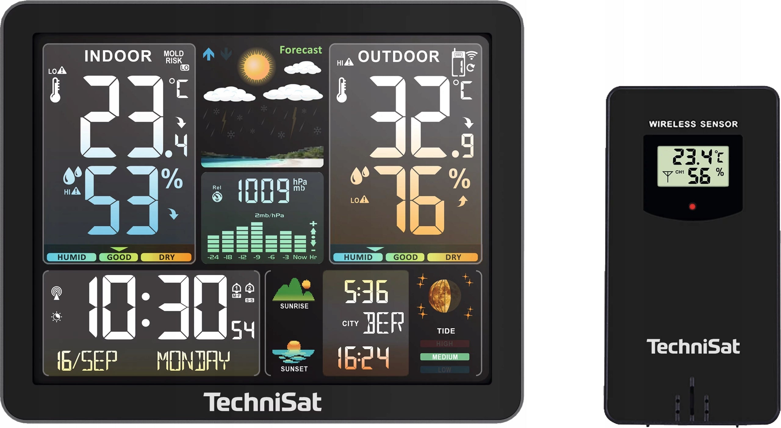 WEATHER STATION TECHNISAT IMETEO 500 BAROMETER DCF MOON PHASE COLOR 8,8"
