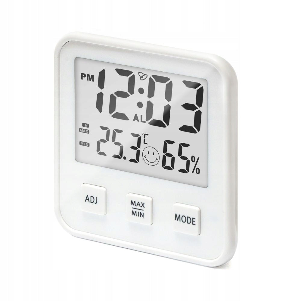 WEATHER STATION THERMOMETER HYGROMETER CLOCK WITH ALARM Color white