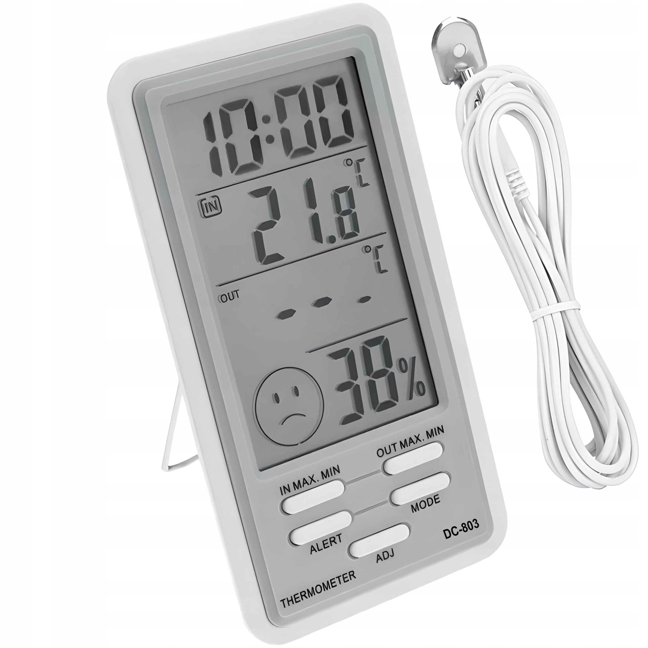 WEATHER STATION THERMOMETER HYGROMETER WITH PROBE CLOCK EXTERNAL TIME LCD Packaging status original