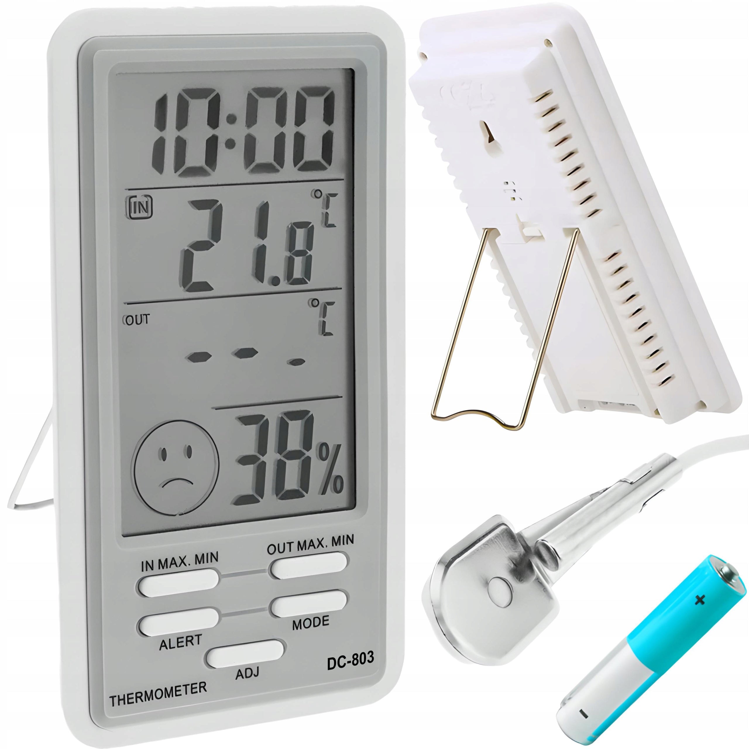 WEATHER STATION THERMOMETER HYGROMETER WITH PROBE CLOCK EXTERNAL TIME LCD