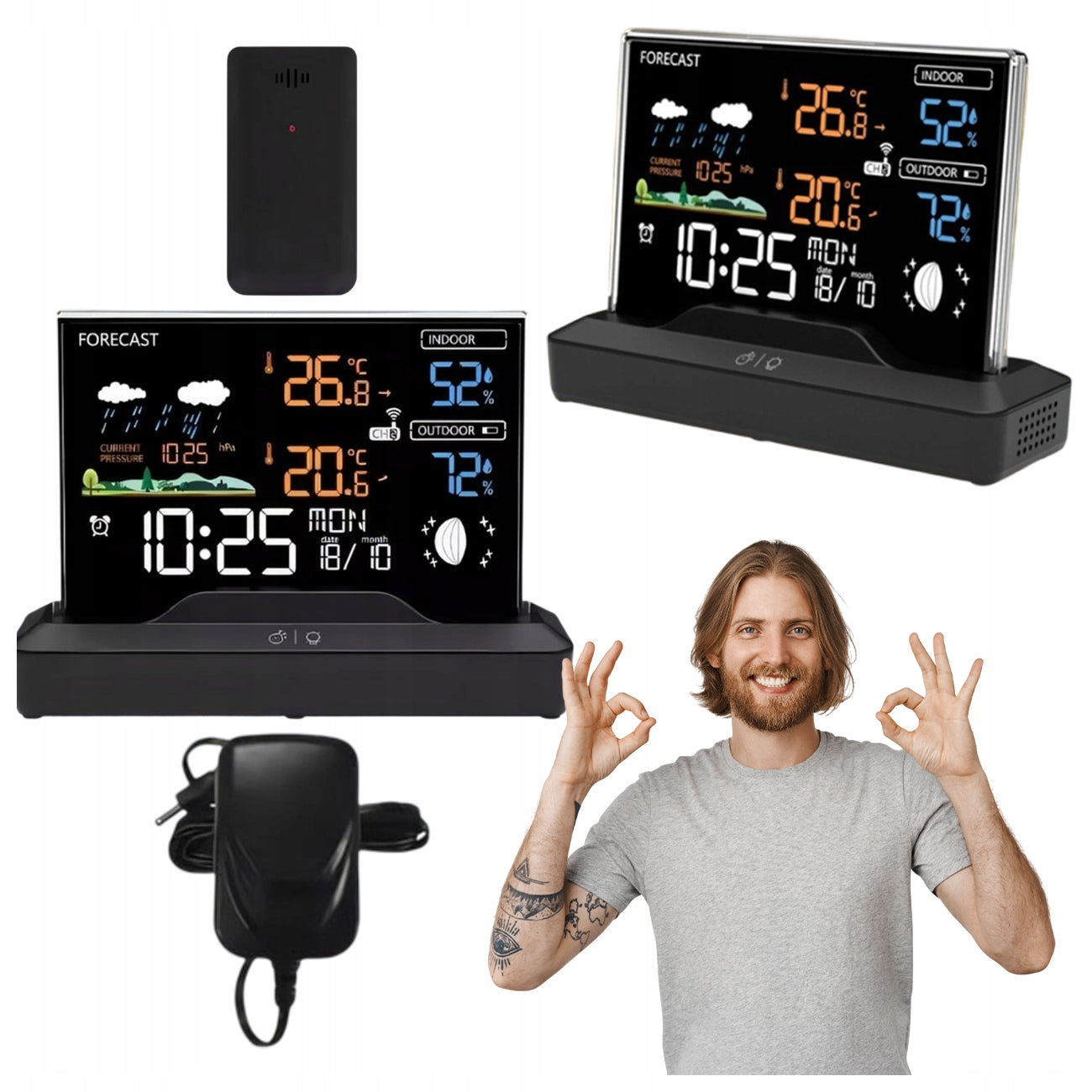 WEATHER STATION THERMOMETER METEO SENSOR HYGROMETER BAROMETER CLOCK Packaging status original