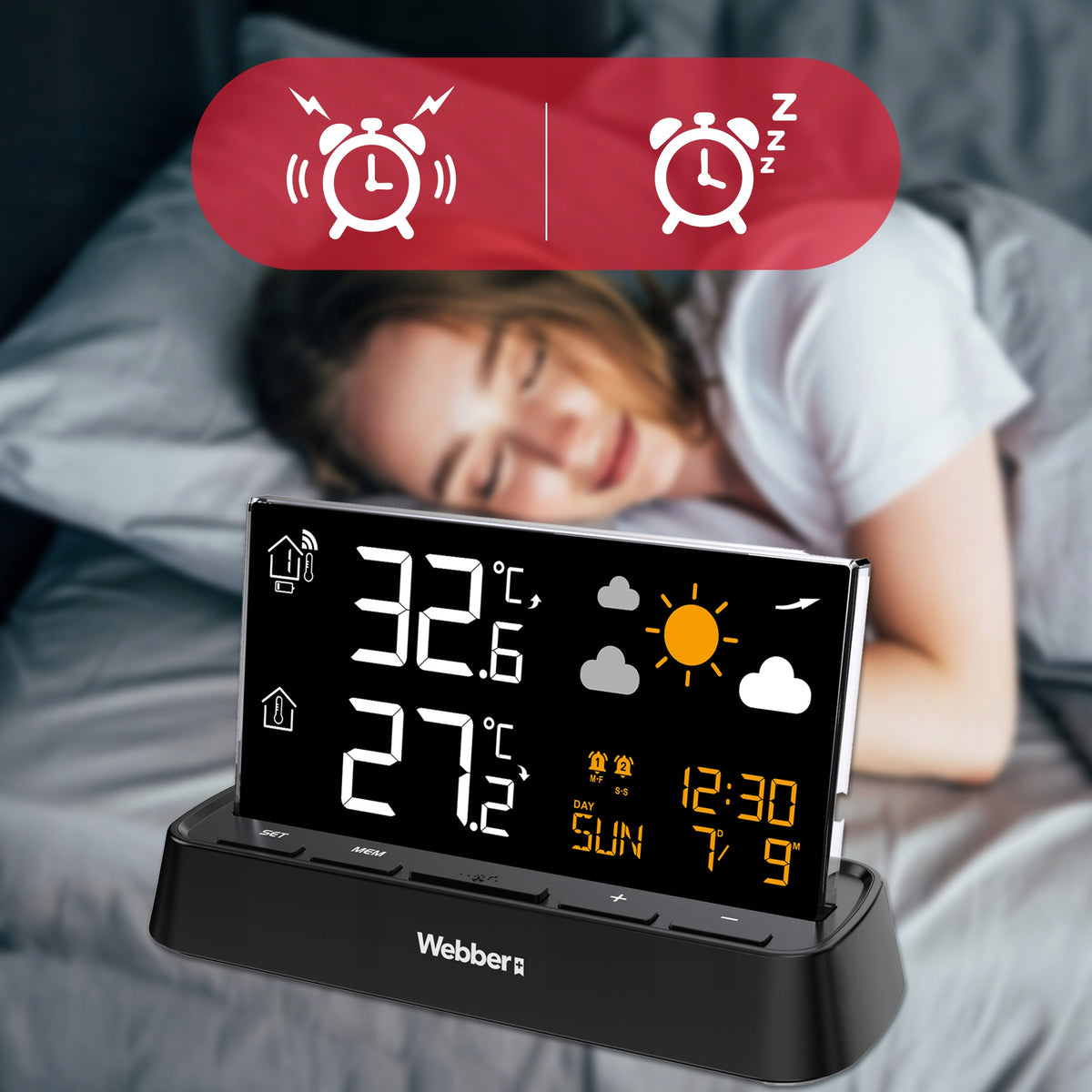 WEATHER STATION WEBBER WS206 DCF THERMOMETER EXTERNAL PRESSURE ALARM CLOCK POG Manufacturer code 05WS206