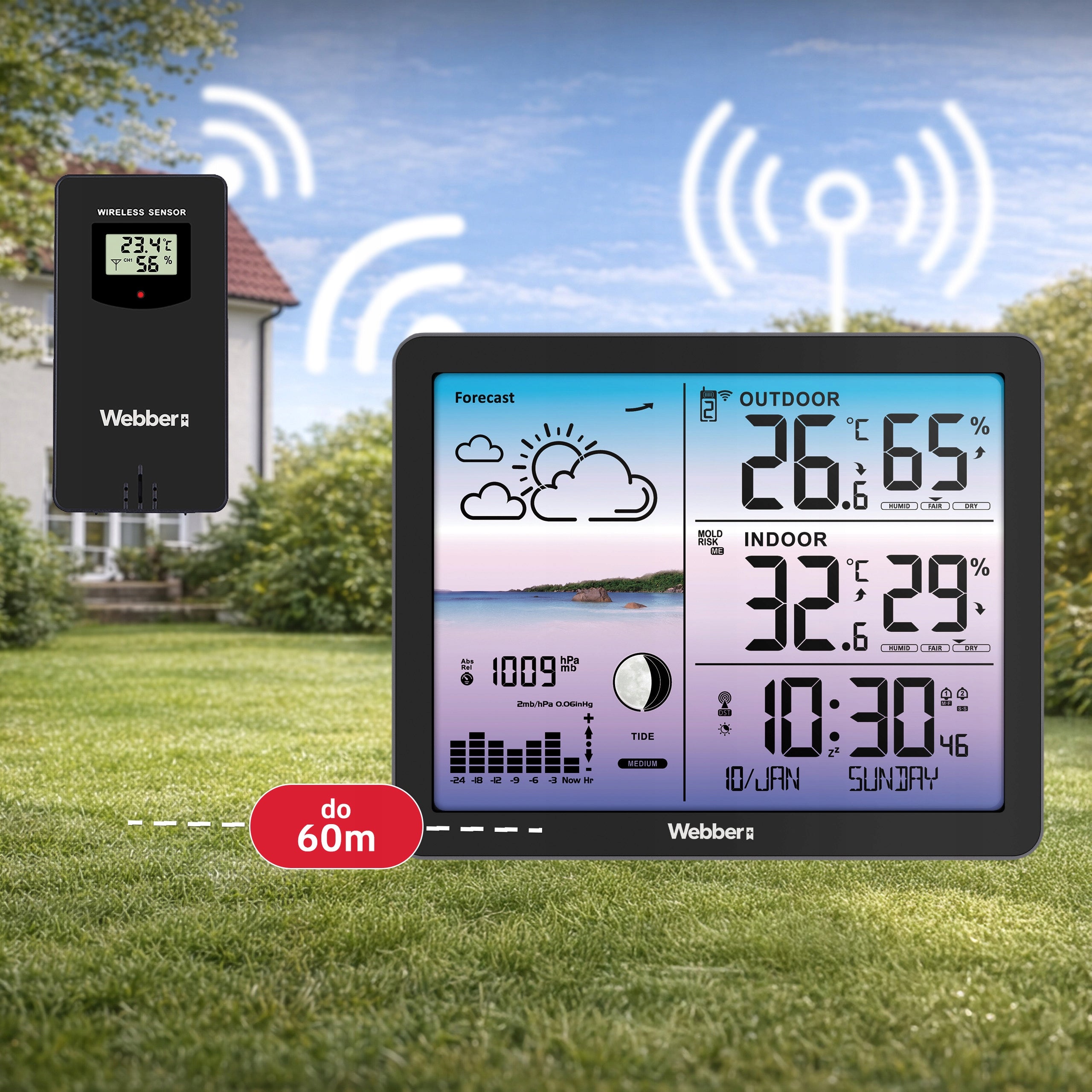 WEATHER STATION WEBBER WS305C WIRELESS SENSOR BAROMETER DCF WEATHERMAN Packaging status original