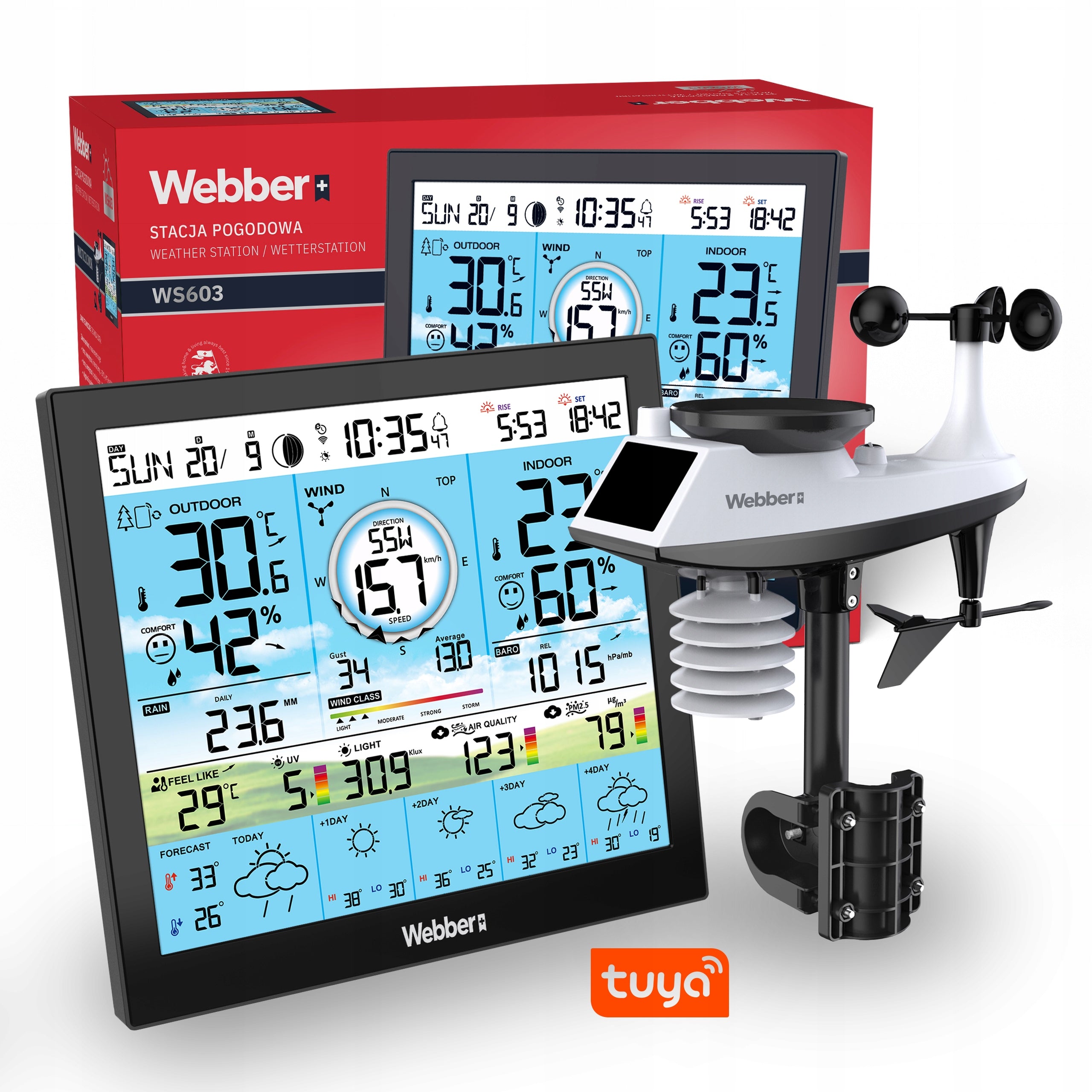 WEATHER STATION WEBBER WS603 WIFI TUYA MULTISENSOR RAIN WIND SENSOR