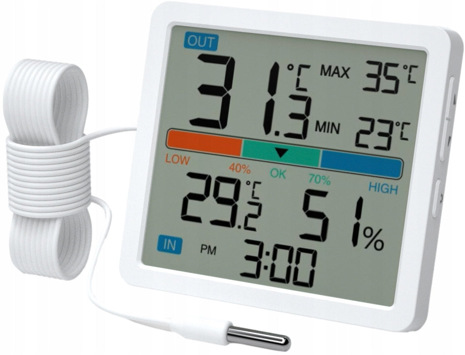 WEATHER STATION WIRELESS MANTA THERMOMETER HYGROMETER CLOCK DATE BATTERY OPERATED