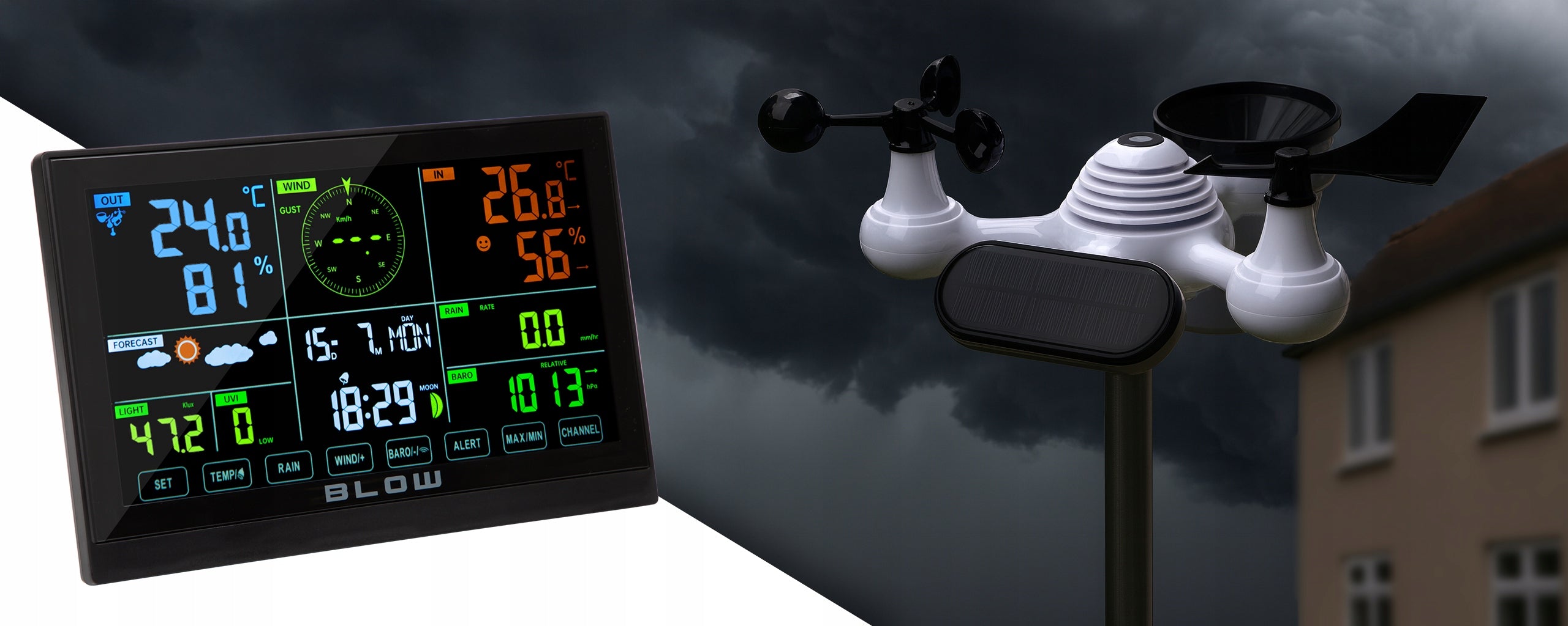 WEATHER STATION WIRELESS METEO THERMOMETER HYGROMETER CLOCK 7IN1 Packaging status original