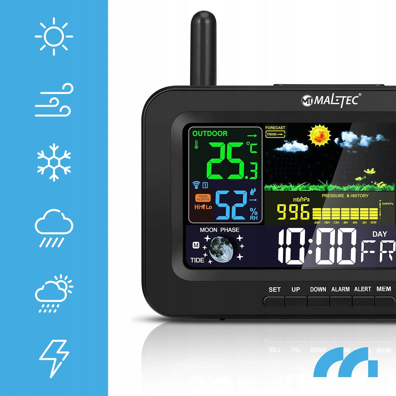 WEATHER STATION WIRELESS THERMOMETER BAROMETER SENSOR 100M Brand Maltec