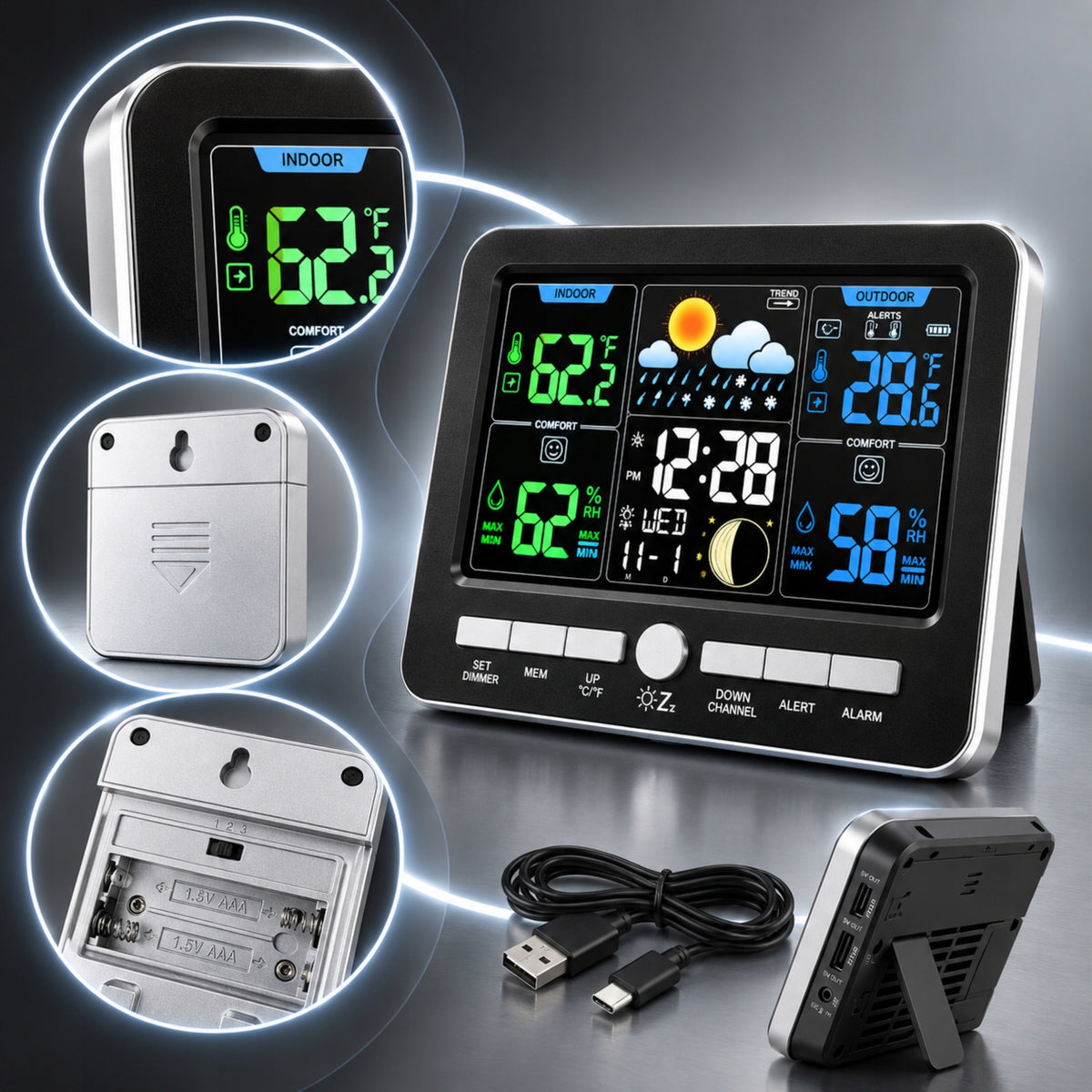 WEATHER STATION WIRELESS THERMOMETER OUTDOOR METEO HYGROMETER SENSOR Manufacturer code STACJA POGODOWA BEZPRZEWODOWA TERMOMETR