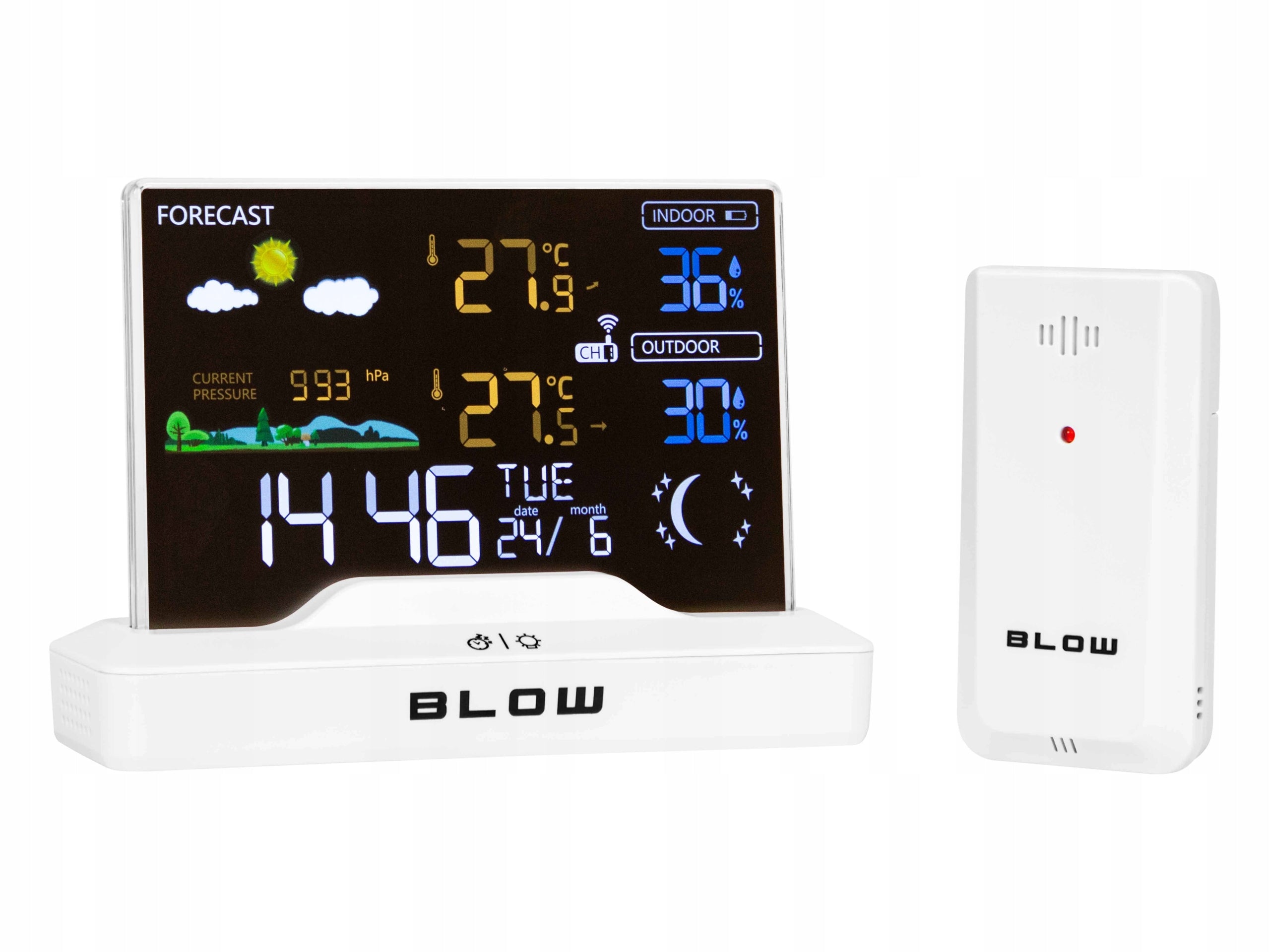 WEATHER STATION WIRELESS WEATHER THERMOMETER HYGROMETER BAROMETER CLOCK Brand Blow