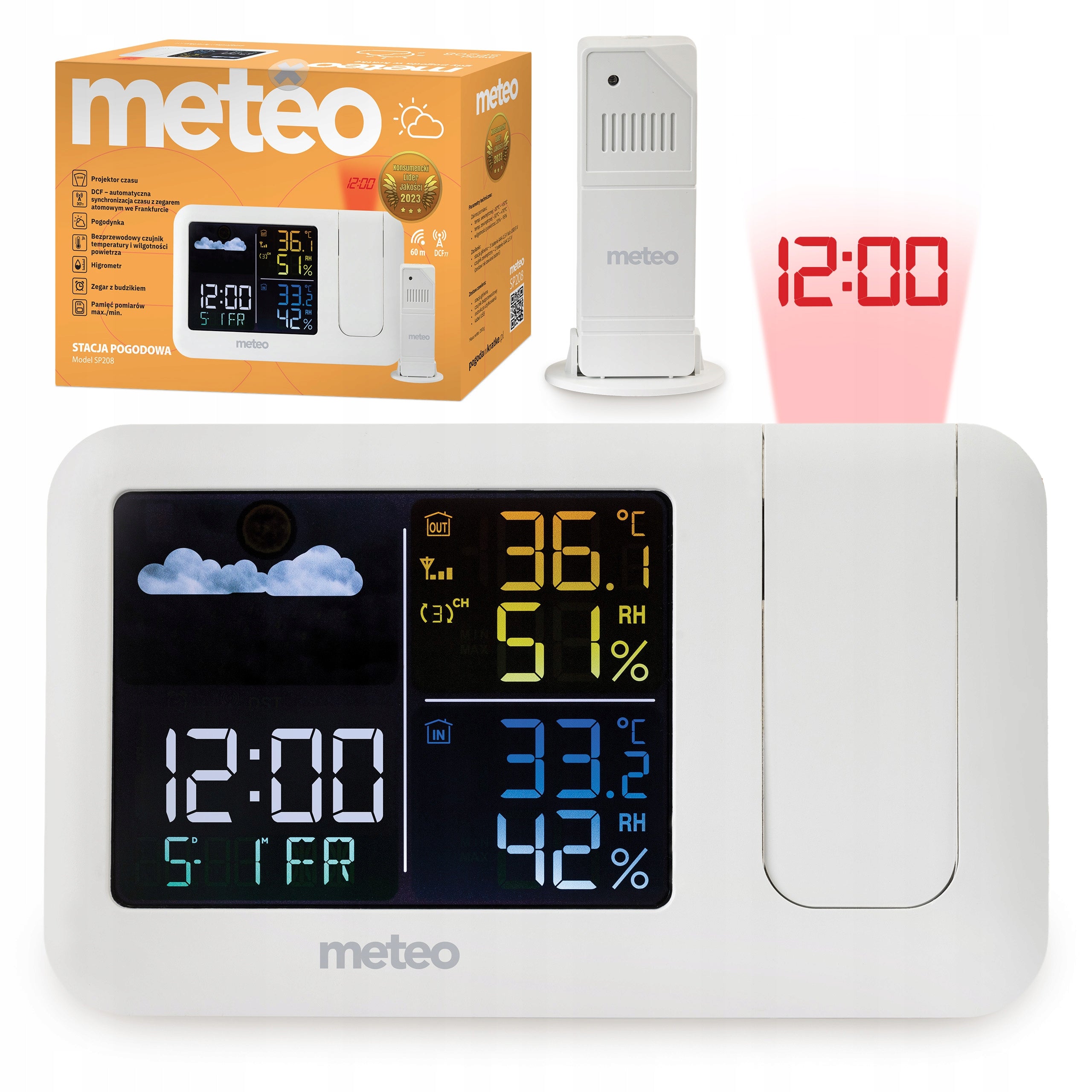 WEATHER STATION WITH DCF METEO SP208 WEATHER PROJECTOR LASER SENSOR CALL
