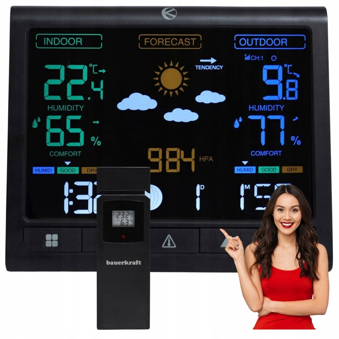 WEATHER STATION WITH EXTERNAL SENSOR WIRELESS BAROMETER CLOCK