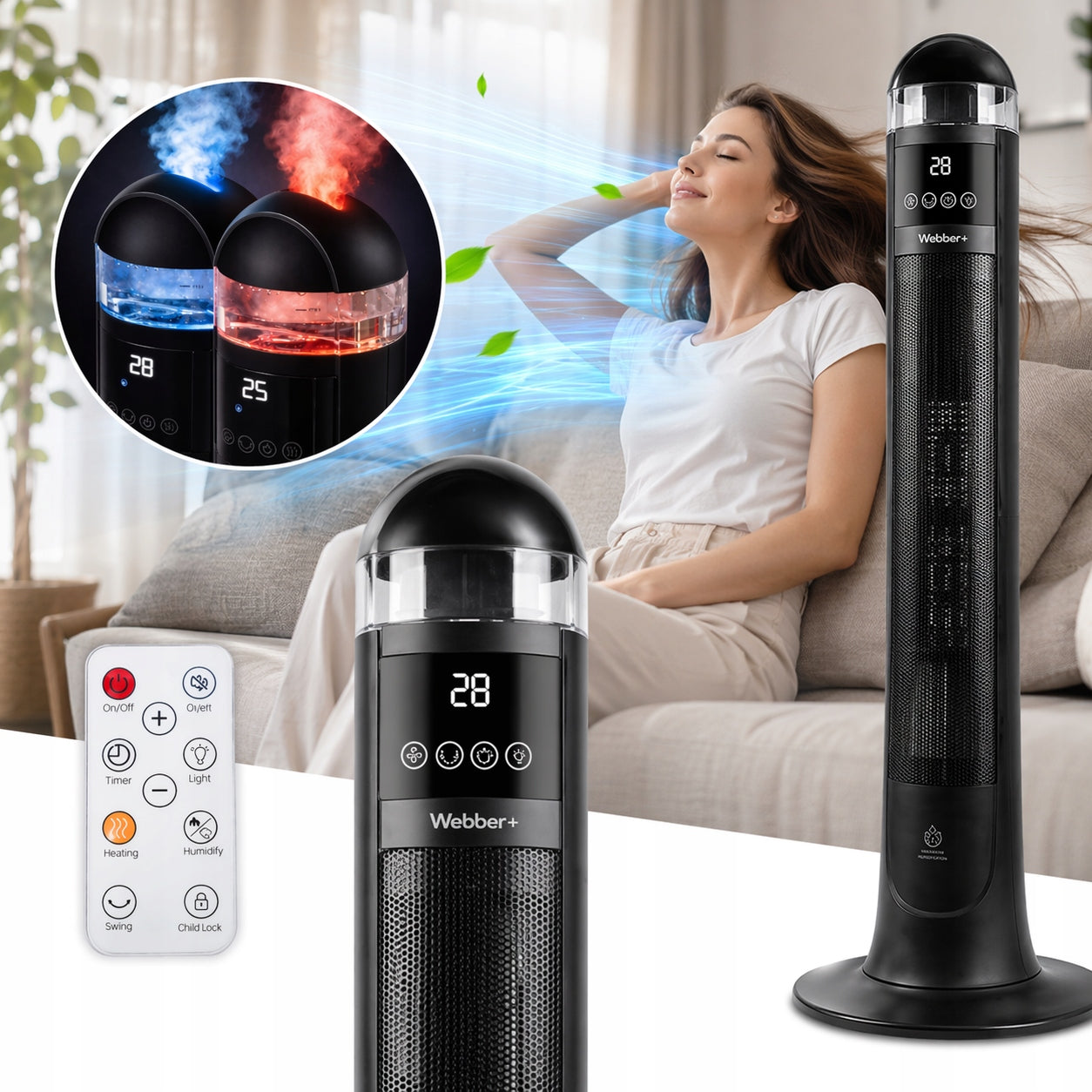 WEBBER 2200W CERAMIC COLUMN HUMIDIFIER LED OSCILLATION Brand no brand