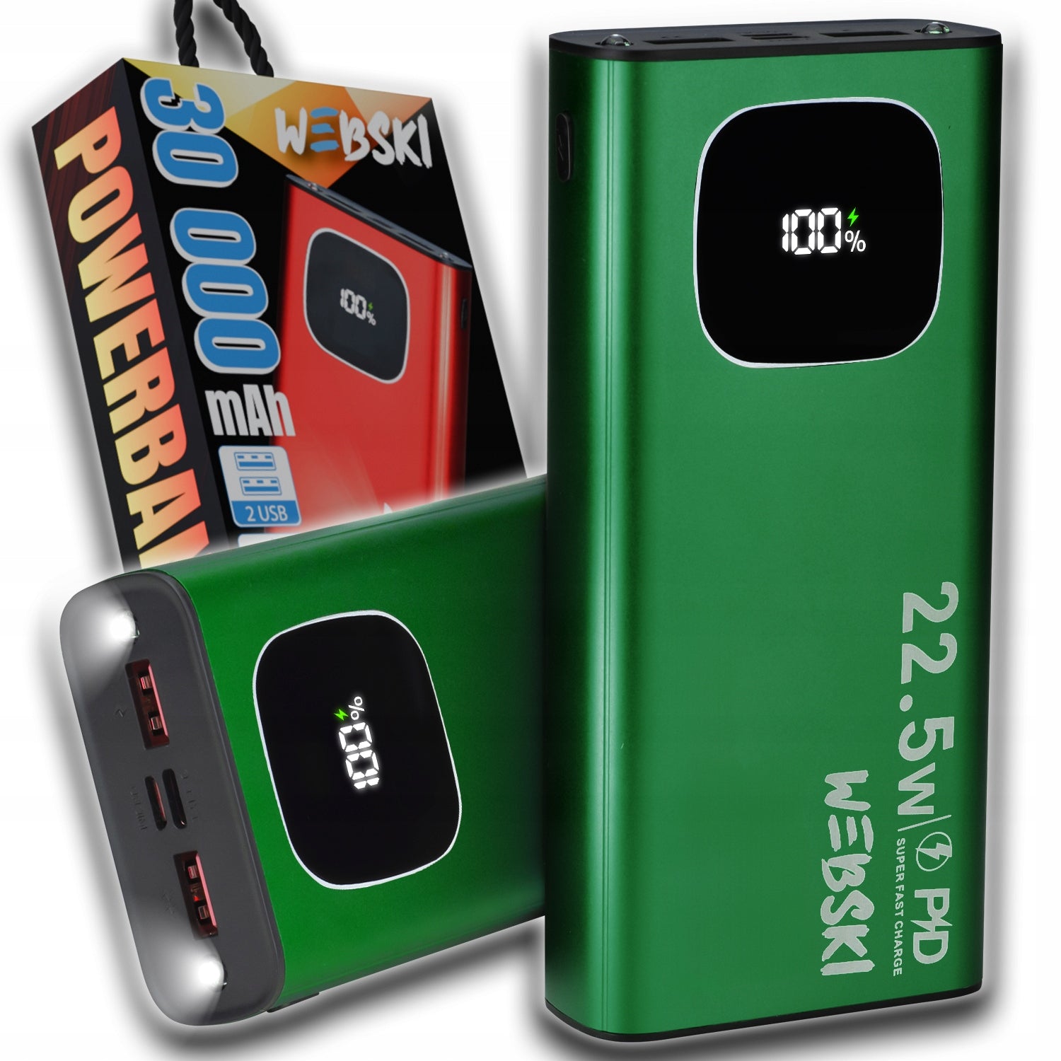 WEBSKI POWER BANK 30000MAH PowerDelivery 20W 3xUSB USB-C QC LCD DISPLAY