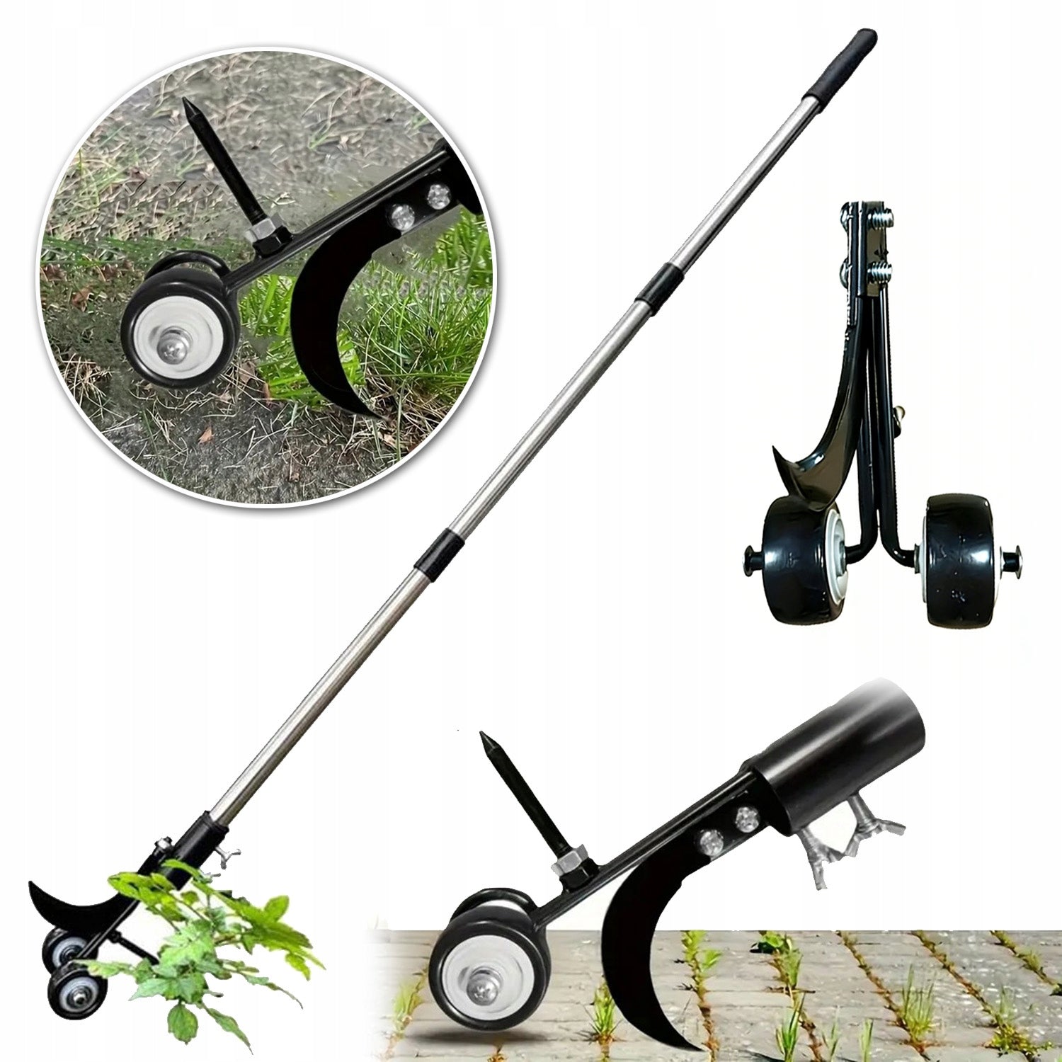 WEED REMOVAL CUTTER WEEDER WITH HOOK, GROUT SCRAPER WITH WHEELS