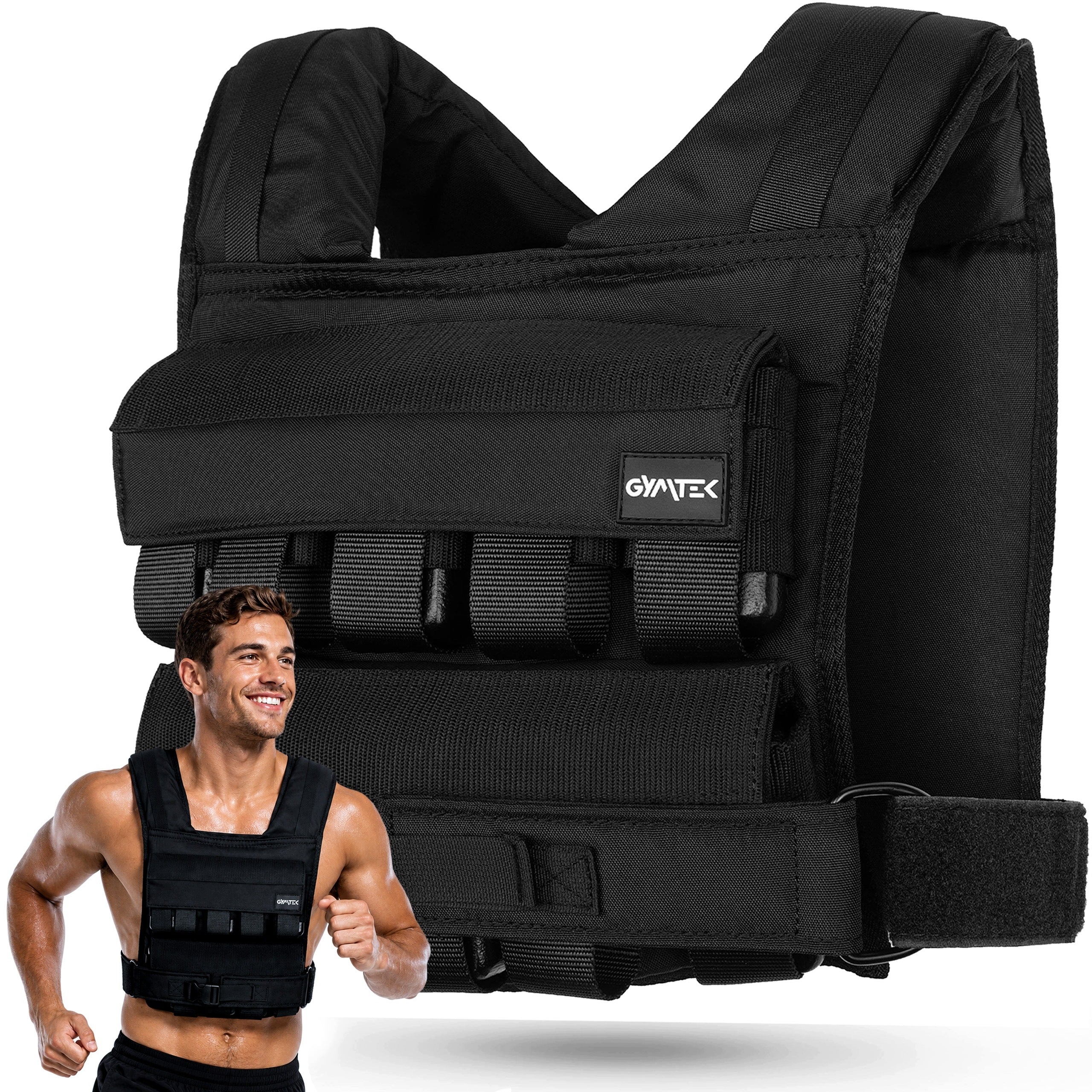 WEIGHTED VEST TRAINING REMOVABLE WEIGHTS 20KG ADJUSTMENT GYMTEK