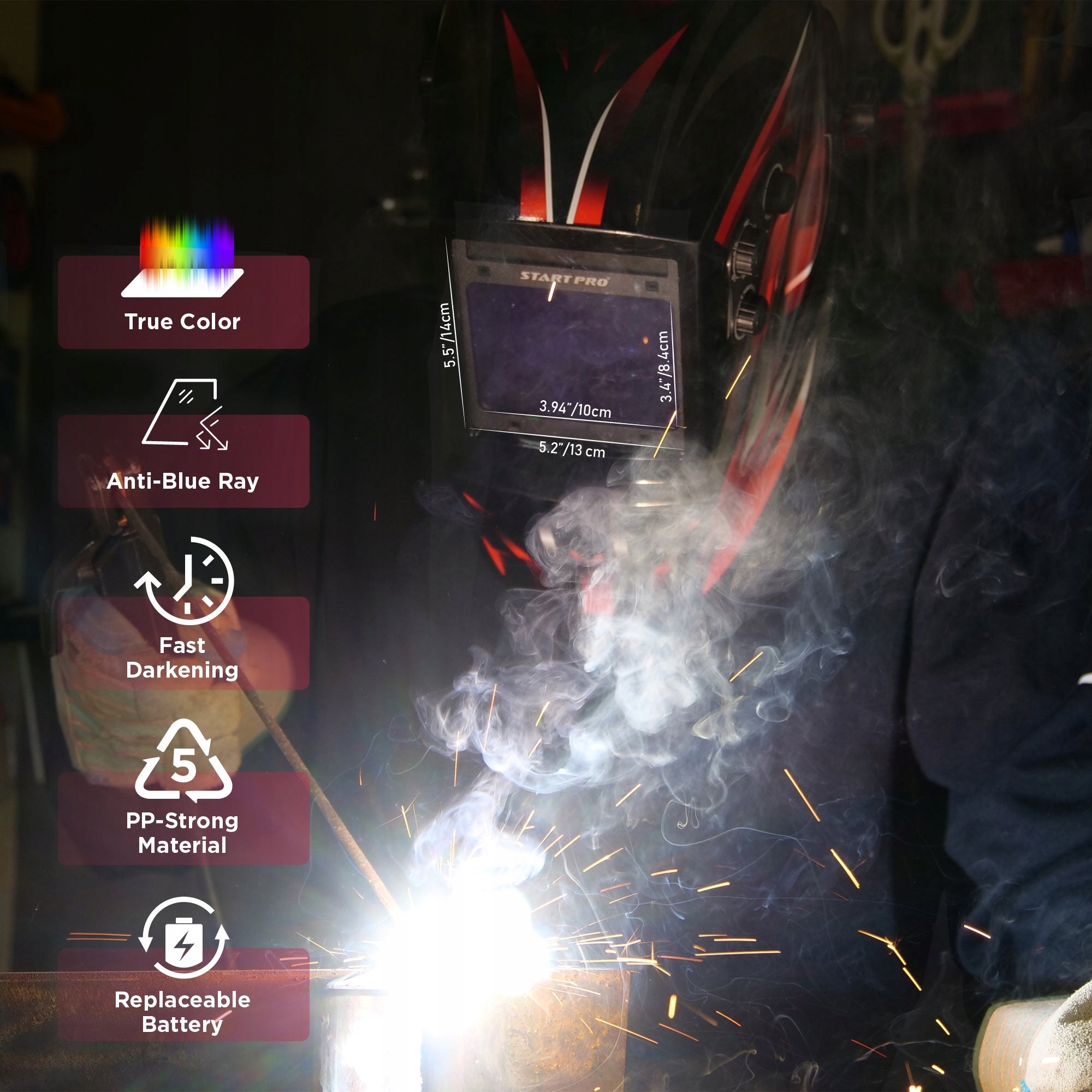 WELDING MASK SELF-TINTING VISOR TRUE COLOR +2 batteries +4 glasses Packaging status original