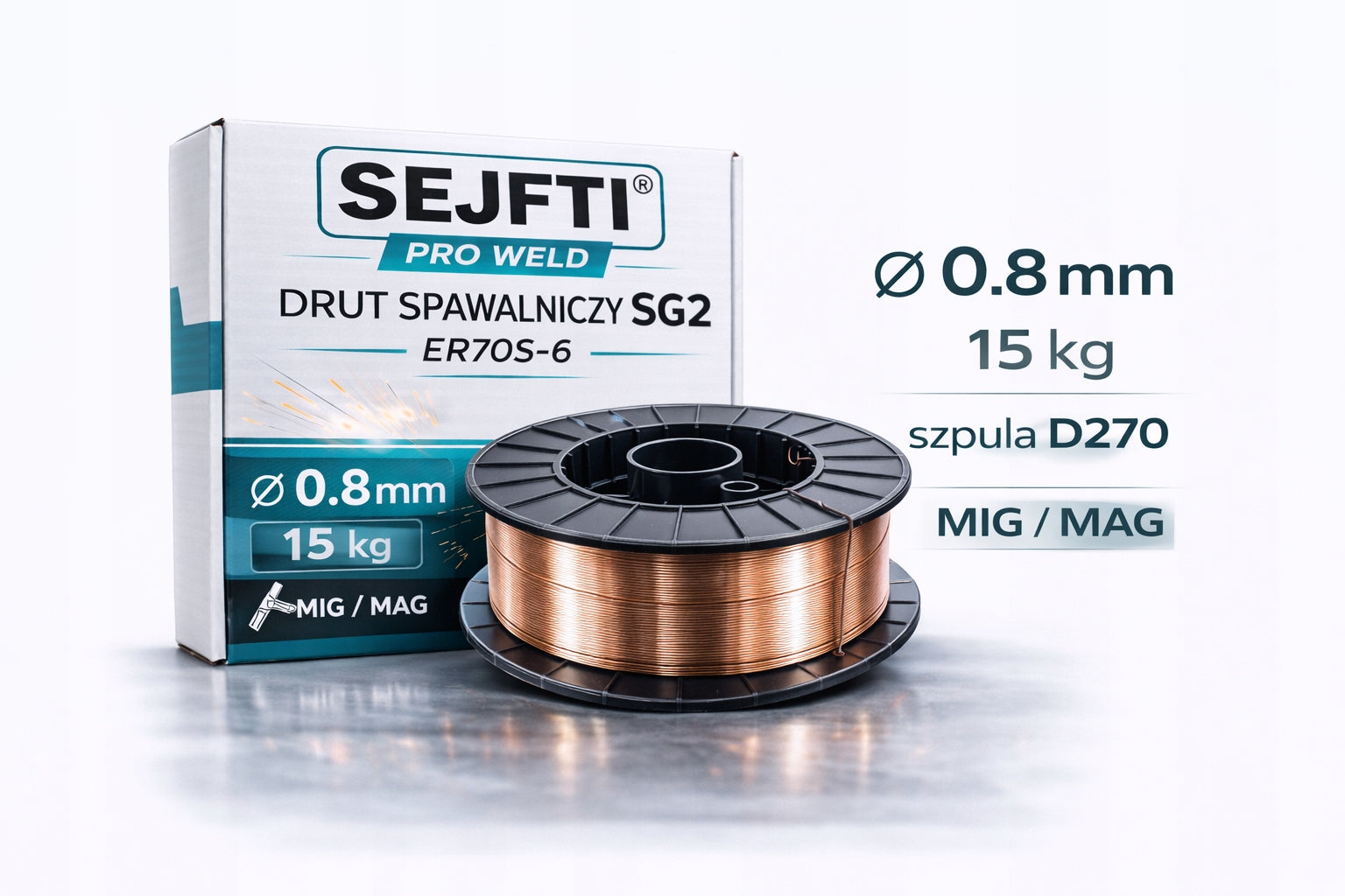 WELDING WIRE SG2 ER70S-6 0.8 mm 15 kg D270 MIG/MAG Copper SEJFTI PRO