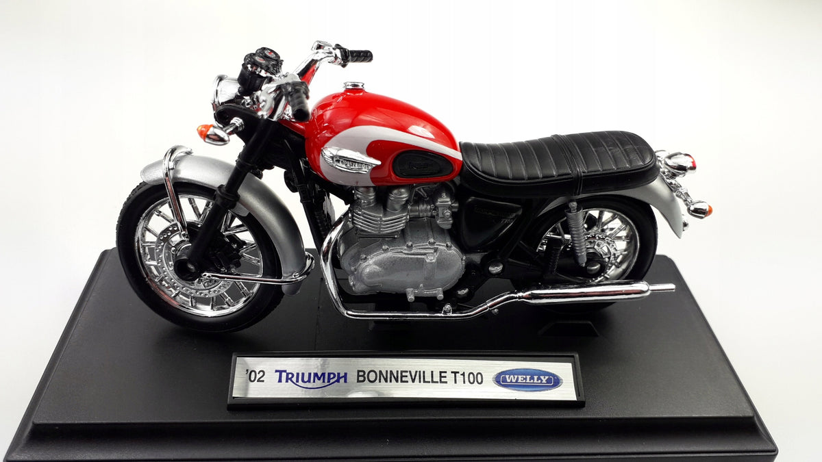 WELLY TRIUMPH BONNEVILLE T100 2002 Red Metal Motorcycle WELLY 1:18