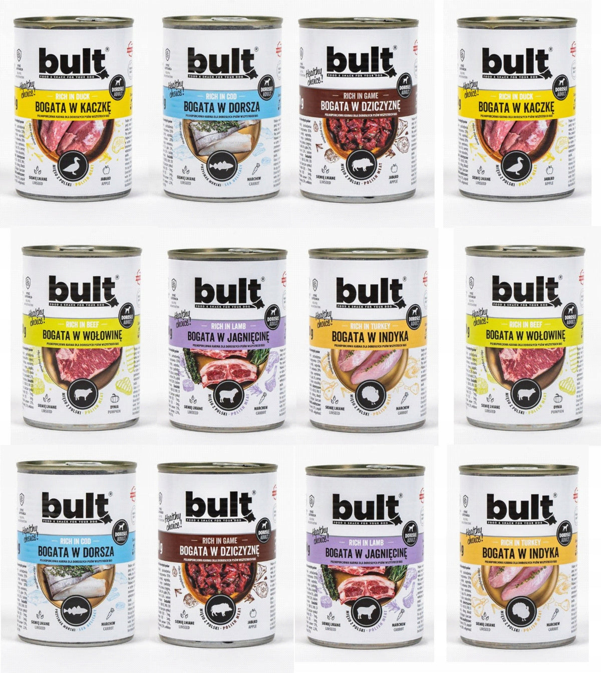 WET DOG FOOD 12 x 800g. 6 FLAVORS BULT MIX 75% MONTHS CANNED FOOD Manufacturer code Bult puszki 800g x 12