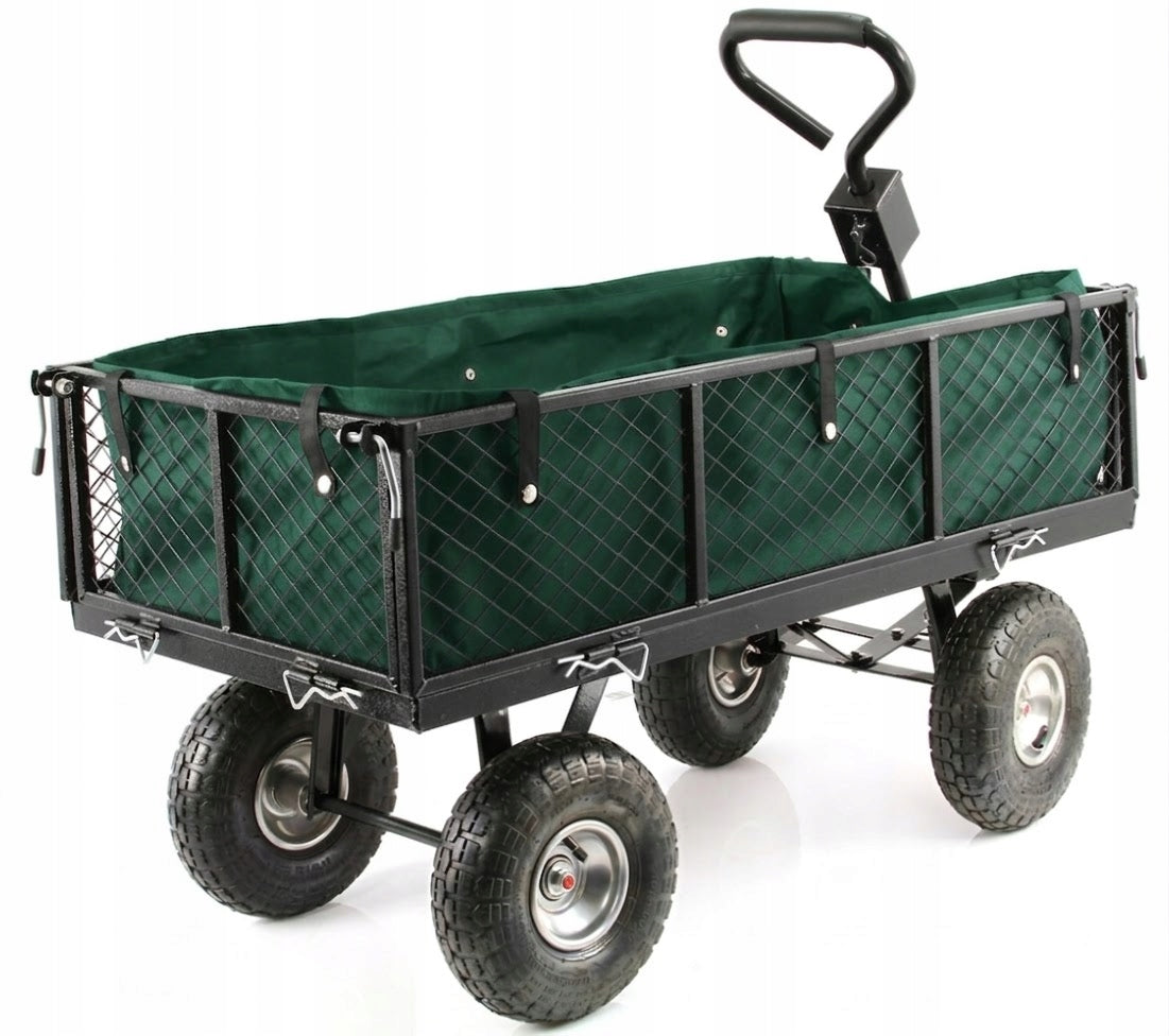 WHEELBARROW STEEL WELDED TRANSPORT TROLLEY FOLDING WITH SWIVEL XL AXLE Packaging status original