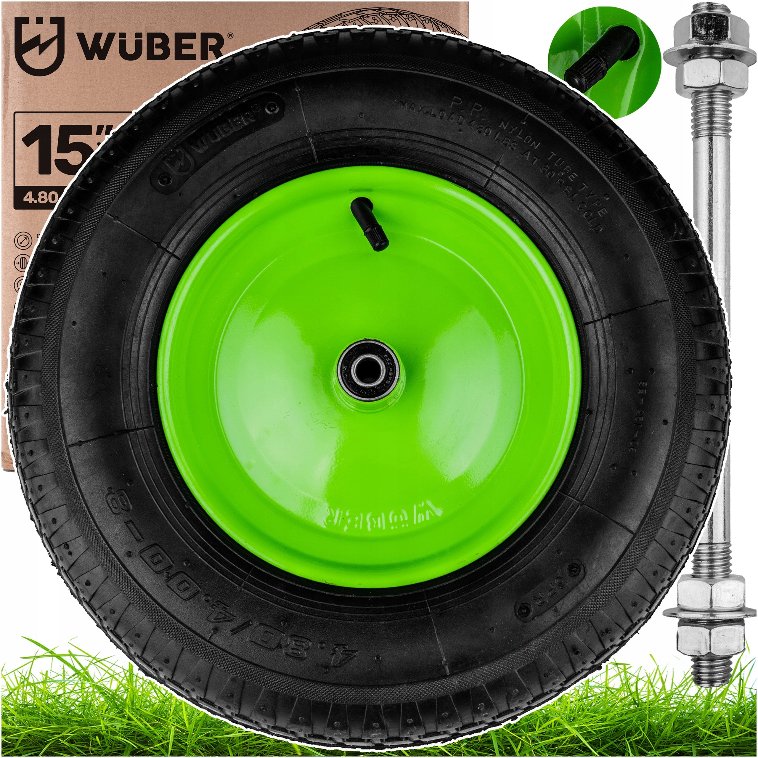 WHEELBARROW WHEEL 15" 4,8/4,00x8 6PR 250KG STRONG WITH INNER TUBE PUMPED WUBER