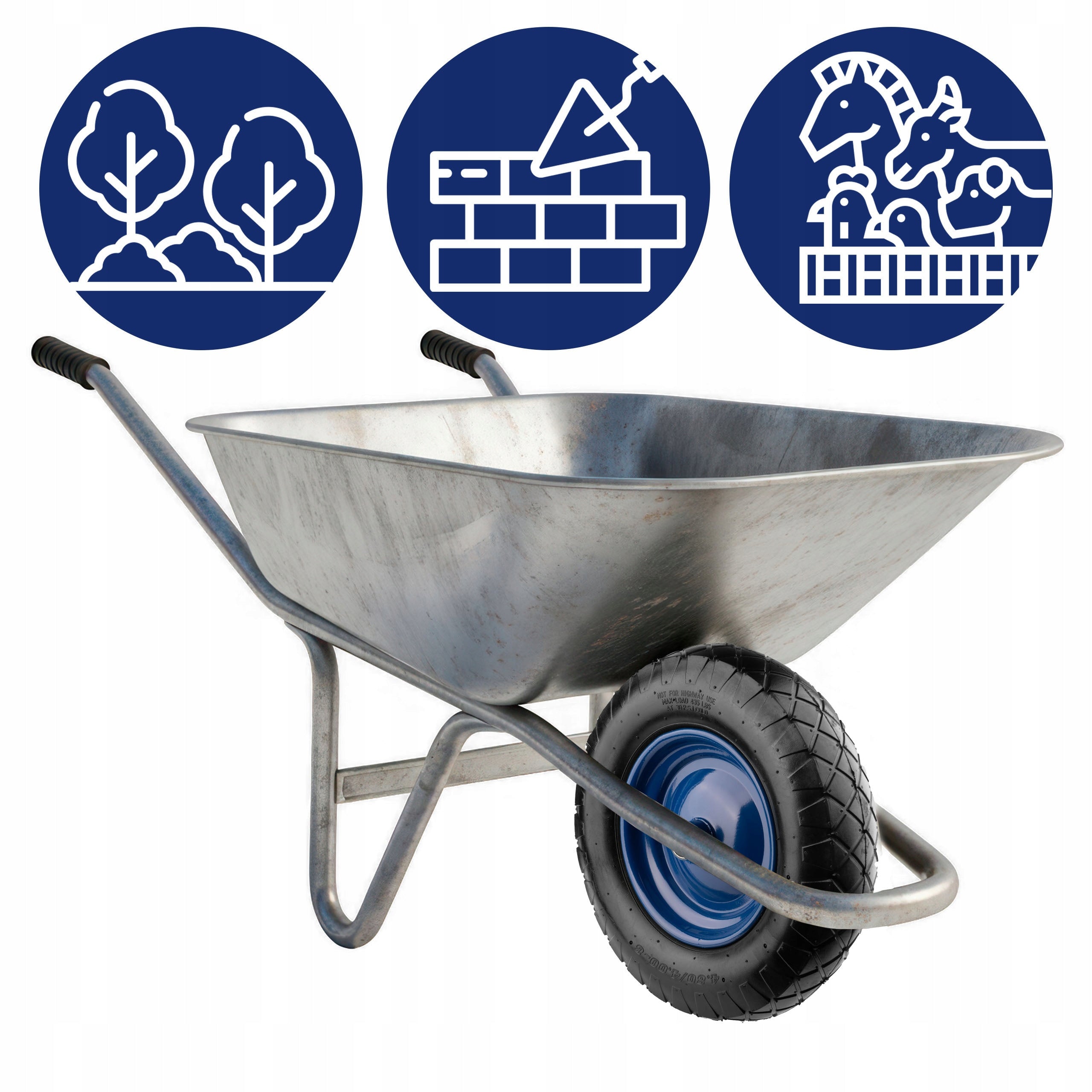 WHEELBARROW WHEEL Begris 4.00 8 400 8 400x8 4PR Pumped with inner tube Strong 250kg Manufacturer code Koło do taczki 4PR KOSTKA 4.00-8 + OŚKA
