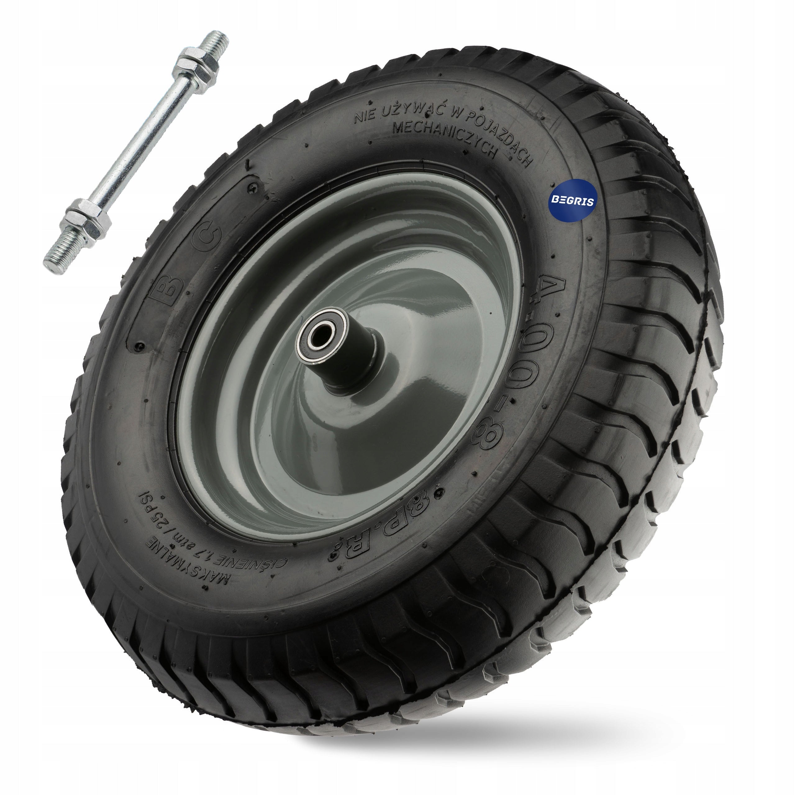 WHEELBARROW WHEEL Begris 400x8 Original Strong 8PR Pumped with inner tube 230kg