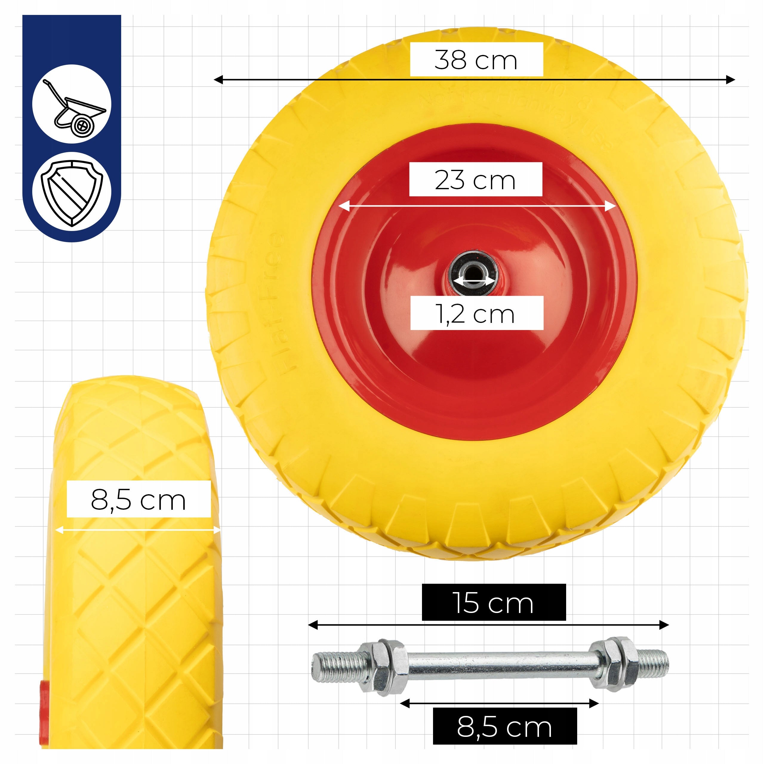 WHEELBARROW WHEEL Begris Solid Full Tubeless Metal Rim 400 8 PU Packaging status original