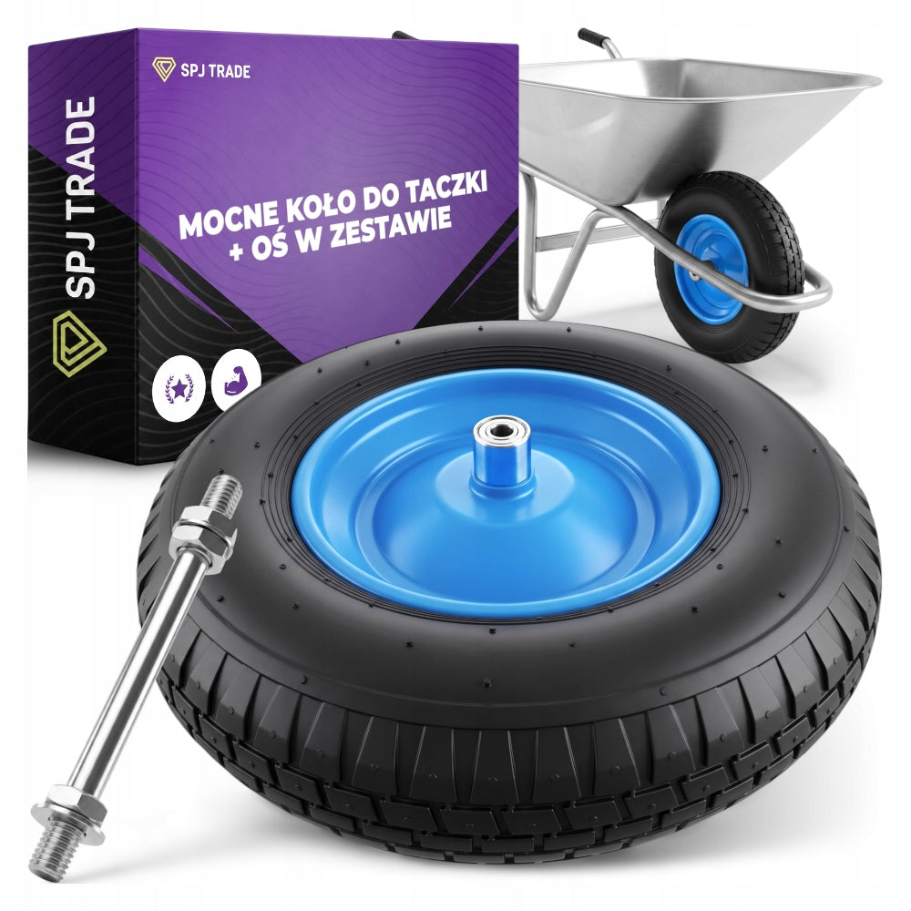 WHEELBARROW WHEEL WITH AXLE 12 MM 4.80/4.00-8 2PR STEEL BALL BEARINGS