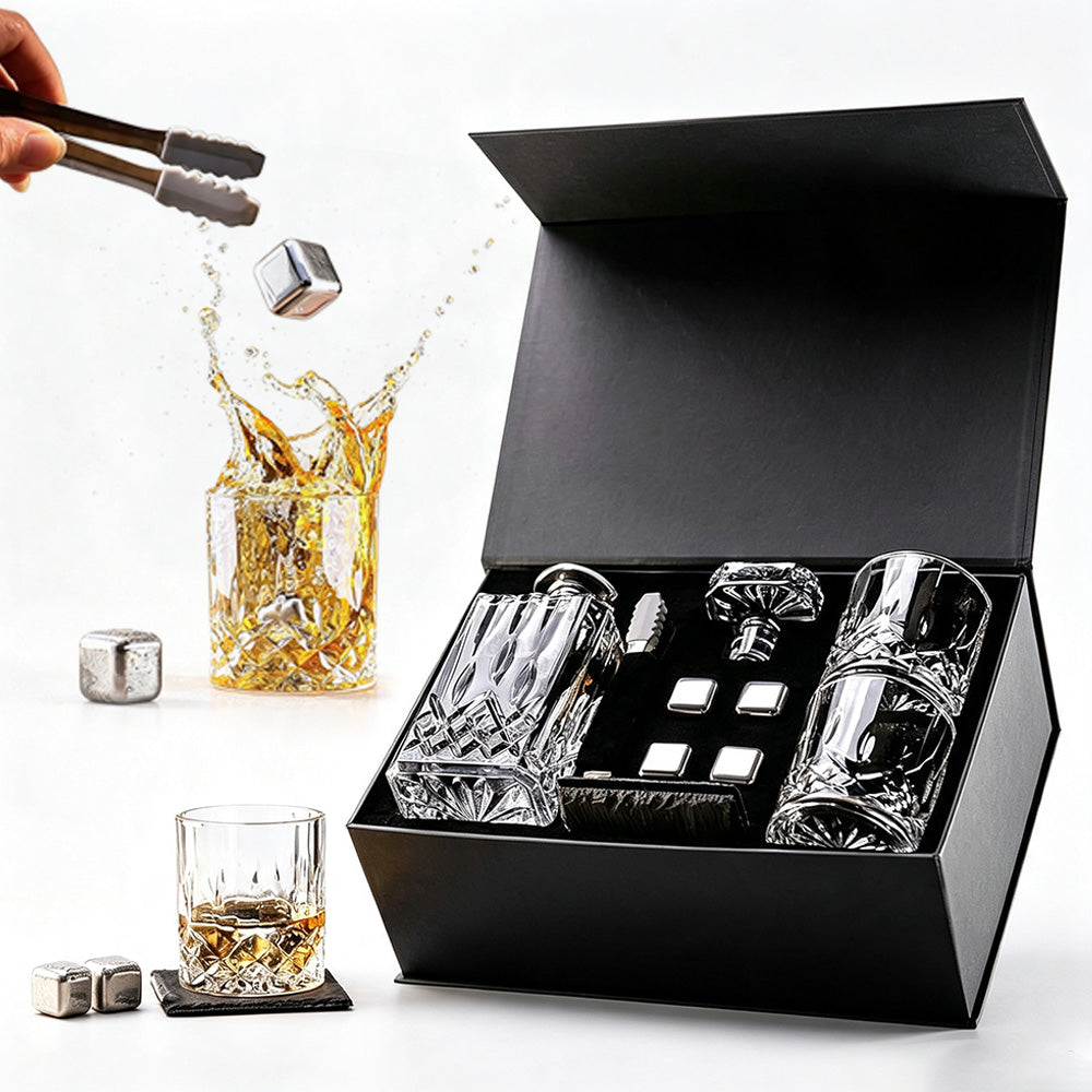 WHISKEY DECANTER GIFT SET CUBES STEEL ICE BAG Manufacturer SUPERO