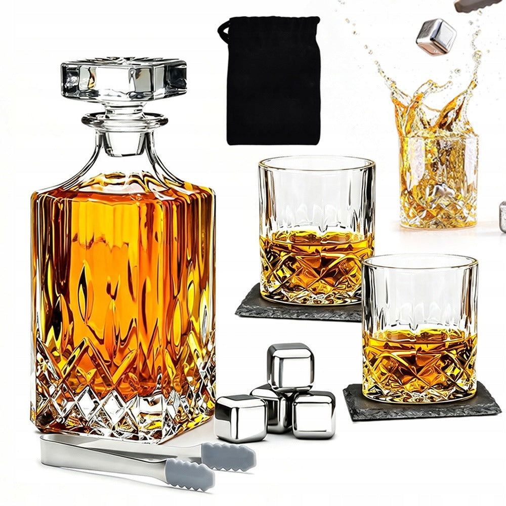 WHISKEY DECANTER GIFT SET CUBES STEEL ICE BAG