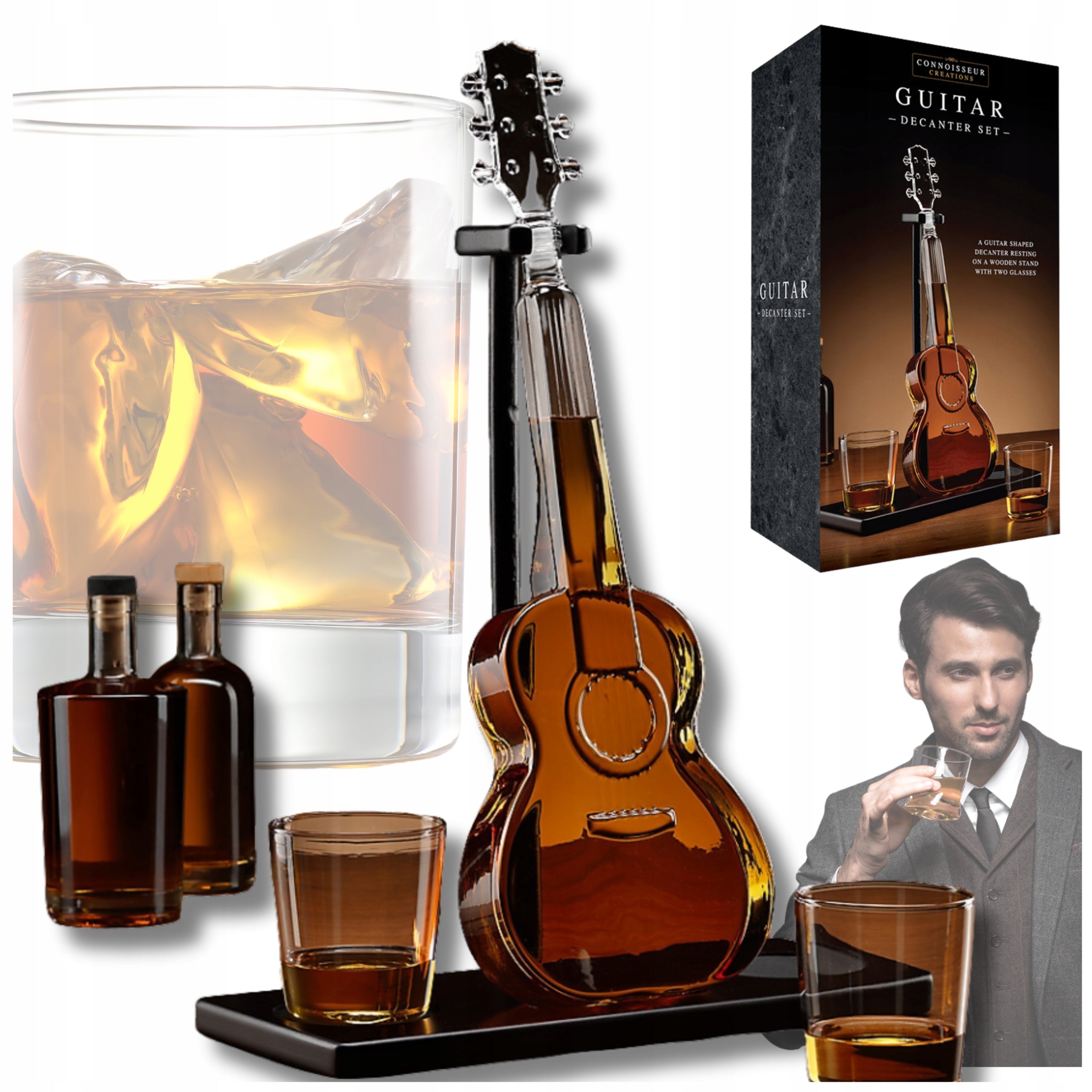 WHISKEY DECANTER GUITAR GIFT SET GLASSES gift for guitarist