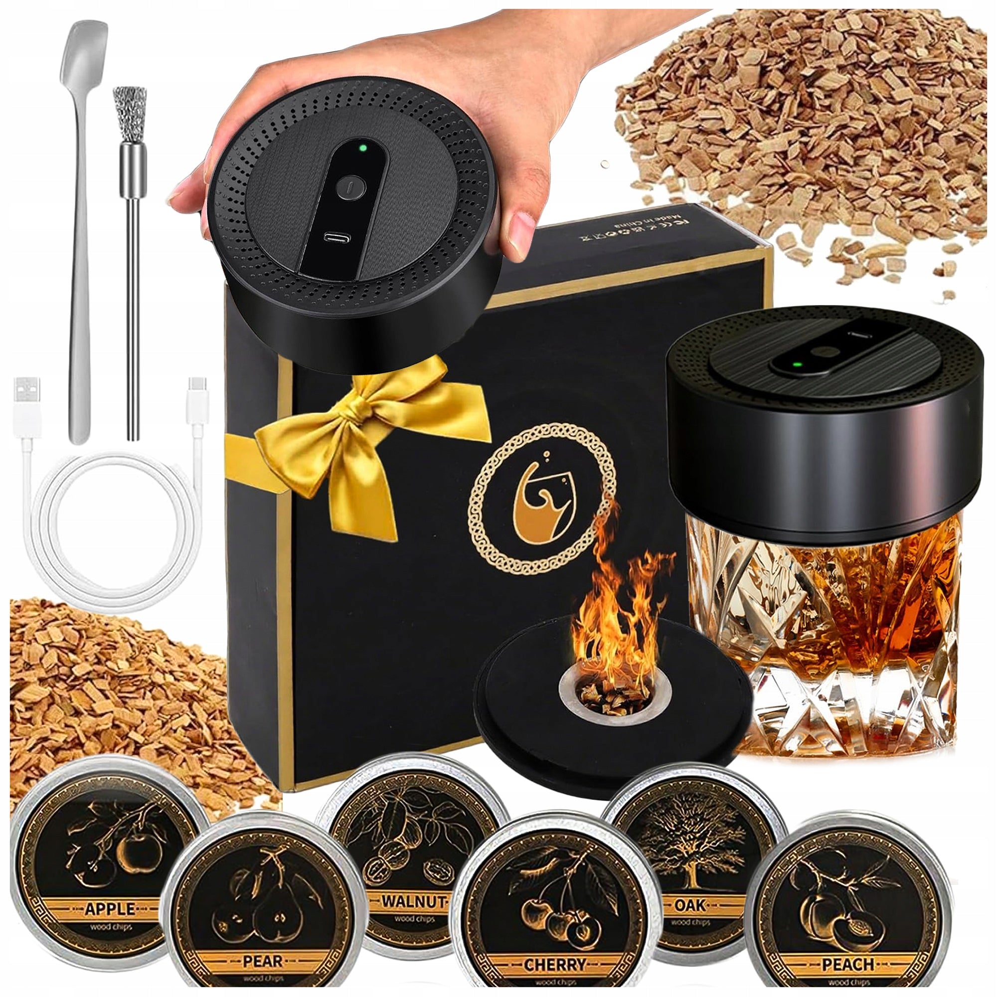 WHISKEY SMOKER SET WOOD 6 USB GIFT FOR GUY