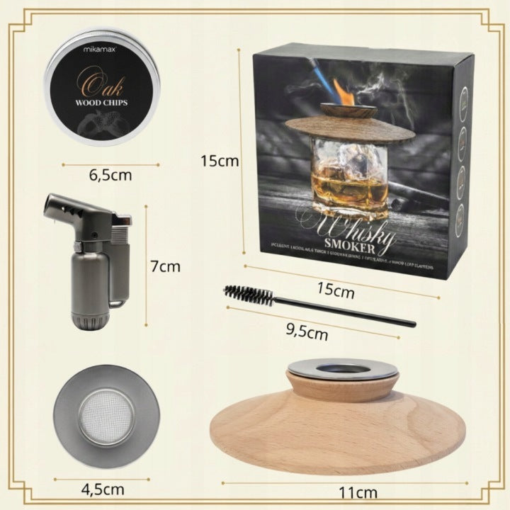 WHISKY SMOKER Smoking Set Gift for Guy + Lighter 4x Chips Manufacturer code smoker do whisky zestaw dla miłośnika whisky