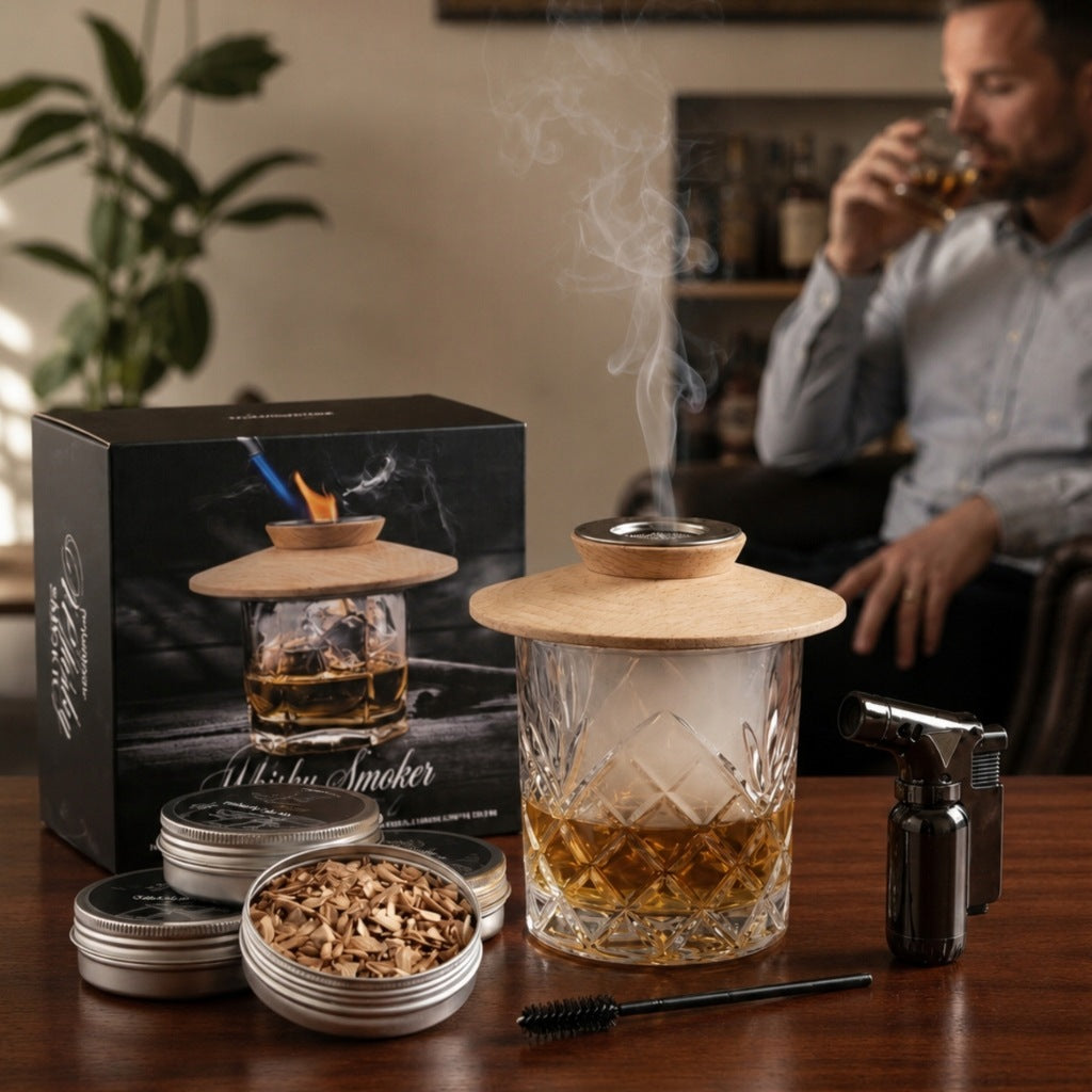 WHISKY SMOKER Smoking Set Gift for Guy + Lighter 4x Chips Packaging status original