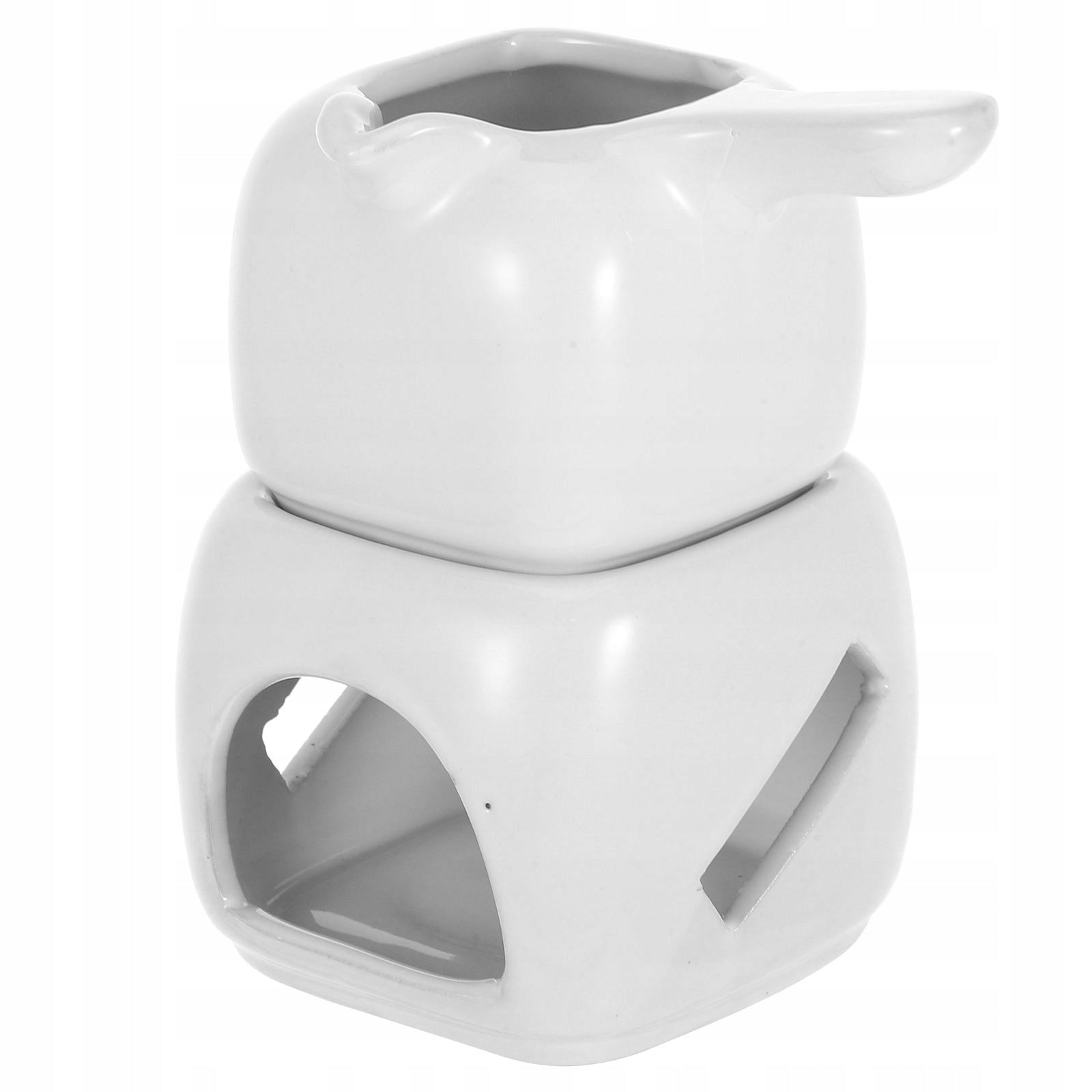 WHITE CERAMIC CHOCOLATE MELTING POT FOR FONDUE AND BUTTER WARMER Dominant color white