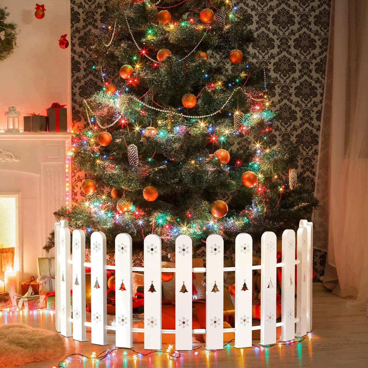 WHITE DECORATIVE FENCE UNDER CHRISTMAS TREE DECORATIVE CHRISTMAS TREE FENCE i95 Packaging status original