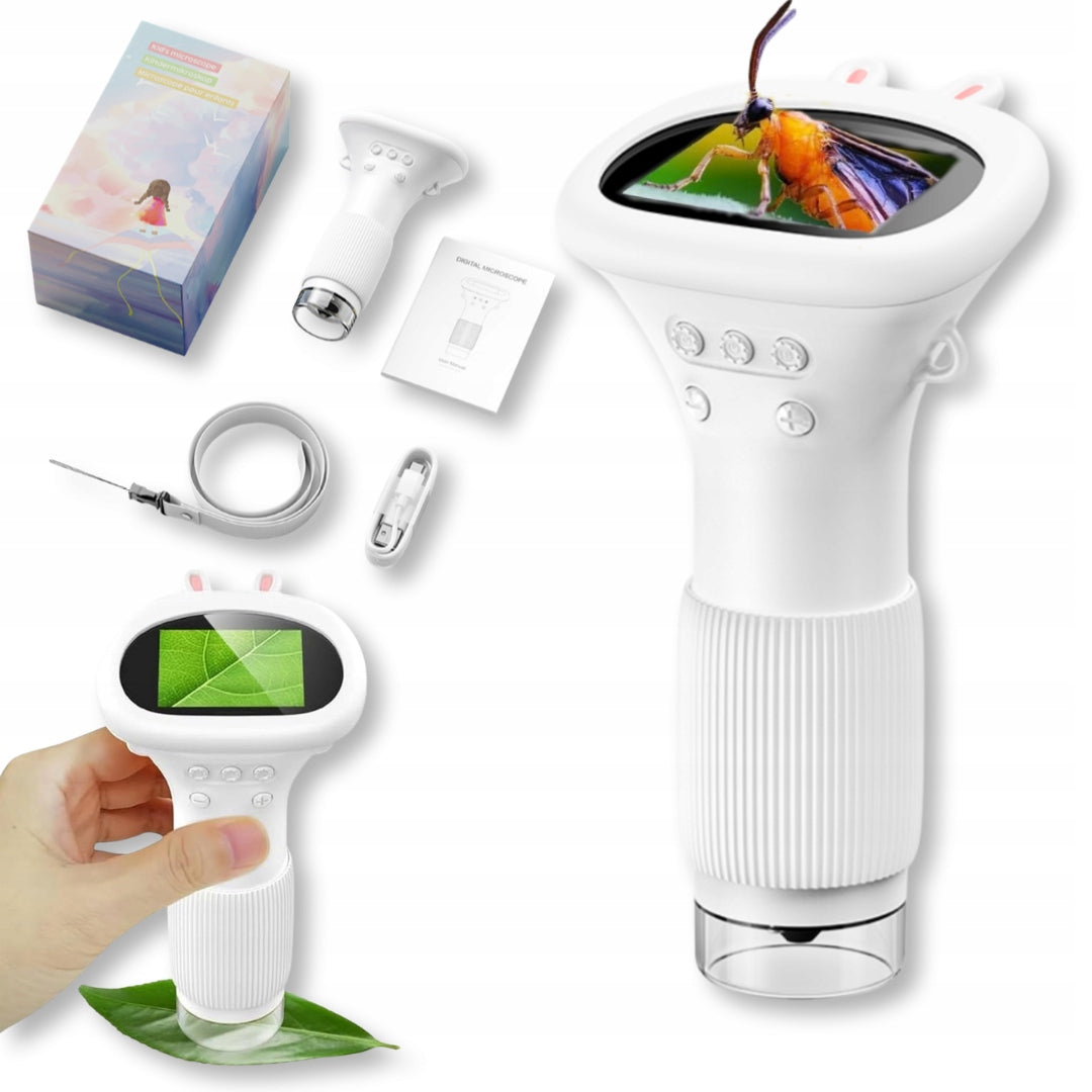 WHITE DIGITAL MICROSCOPE FOR CHILDREN 2" HD SCREEN, MAGNIFICATION UP TO 1000X