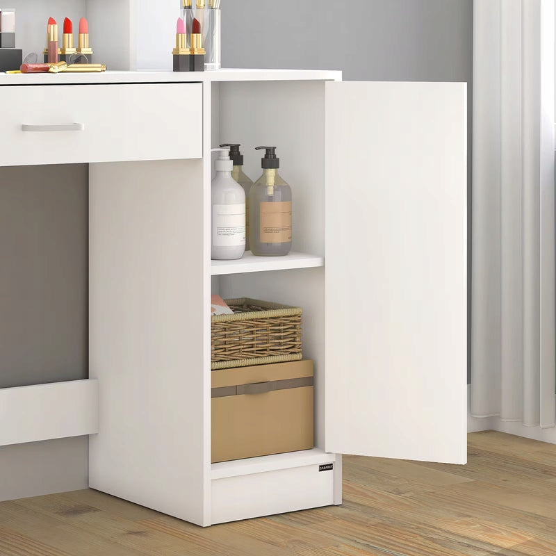 WHITE DRESSING TABLE COSMETIC WITH LED MIRROR Furniture height 140 cm