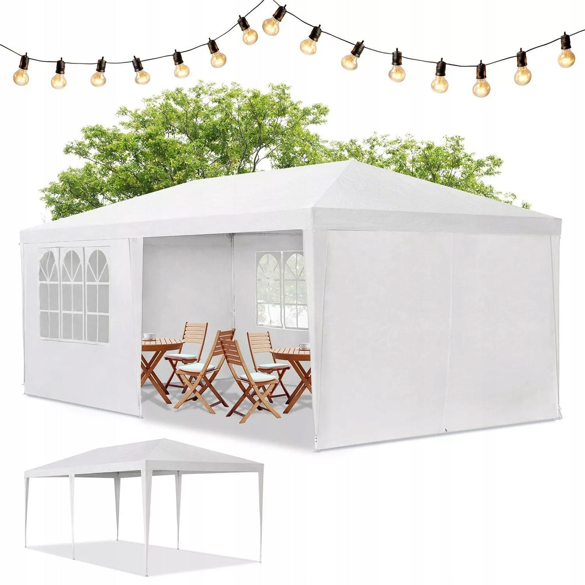 WHITE GARDEN PAVILION 3X6 m + 6 WALLS TRADE PARTY TENT