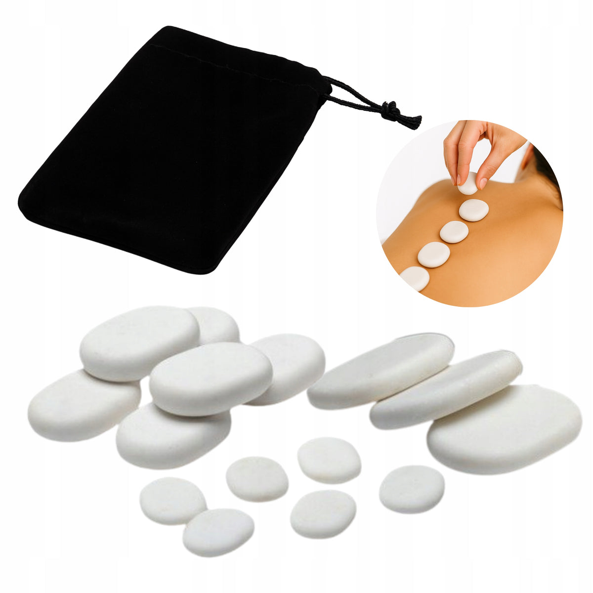 WHITE MARBLE MASSAGE STONE SET 15 PIECES