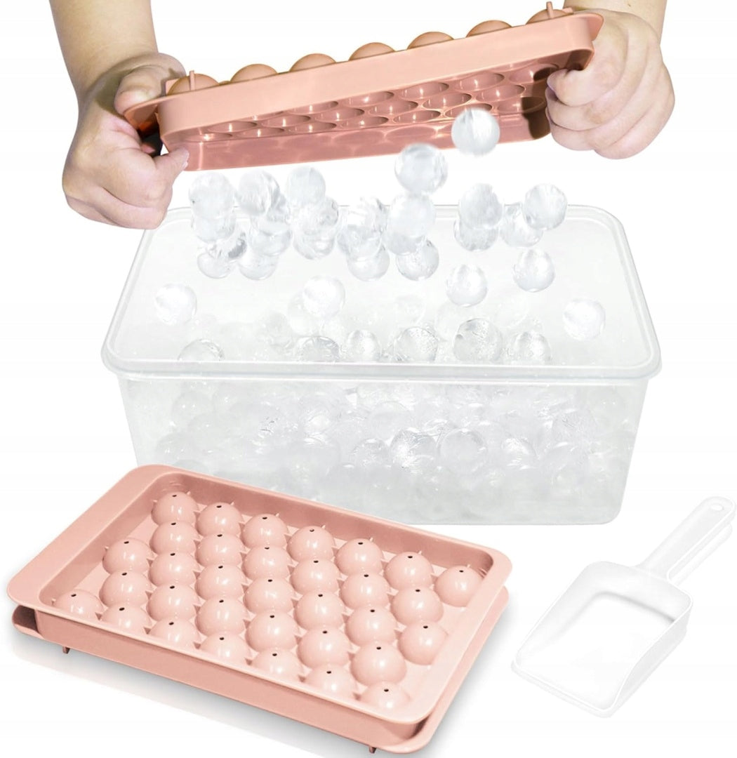 WIBIMEN Ice Cube Mold Round 66 Pcs With Container Pink