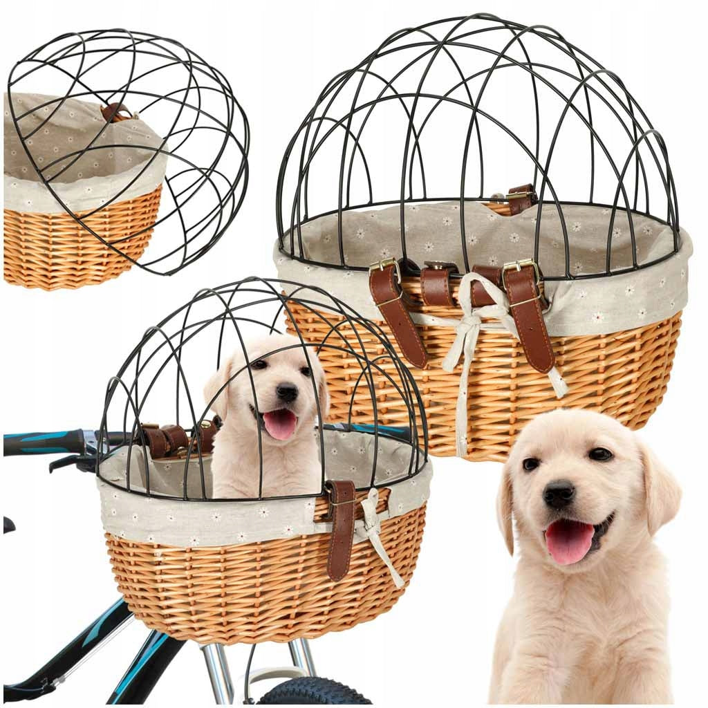 WICKER BASKET FOR CAT DOG BIKE TRANSPORTER WITH GRILLE REMOVABLE BASKET