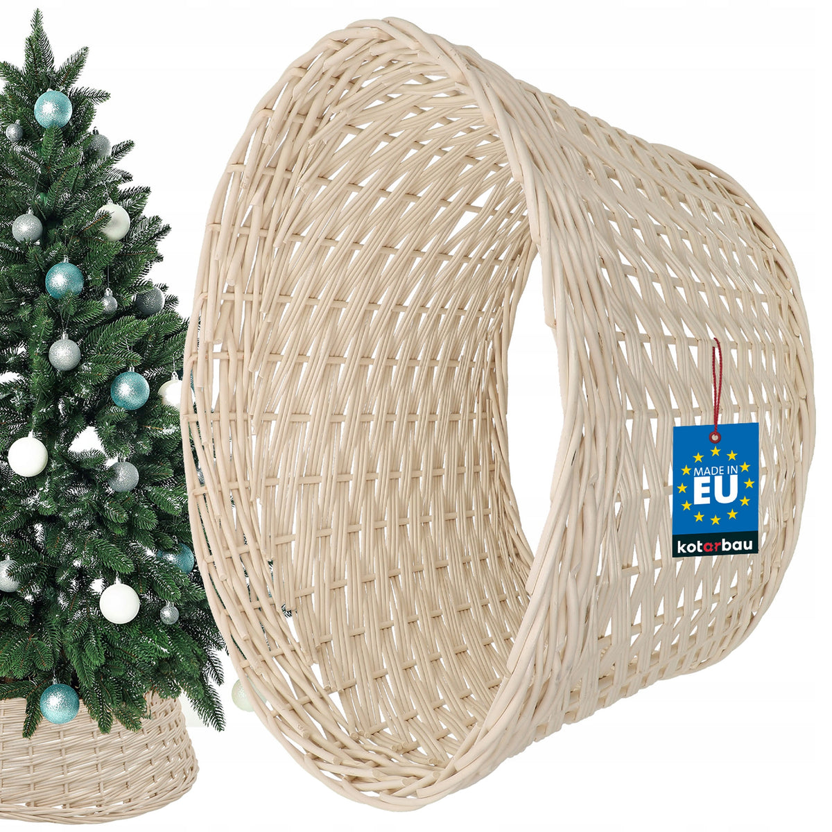 WICKER COVER Ø45 CM CHRISTMAS TREE STAND BASKET NATURAL BLEACHED