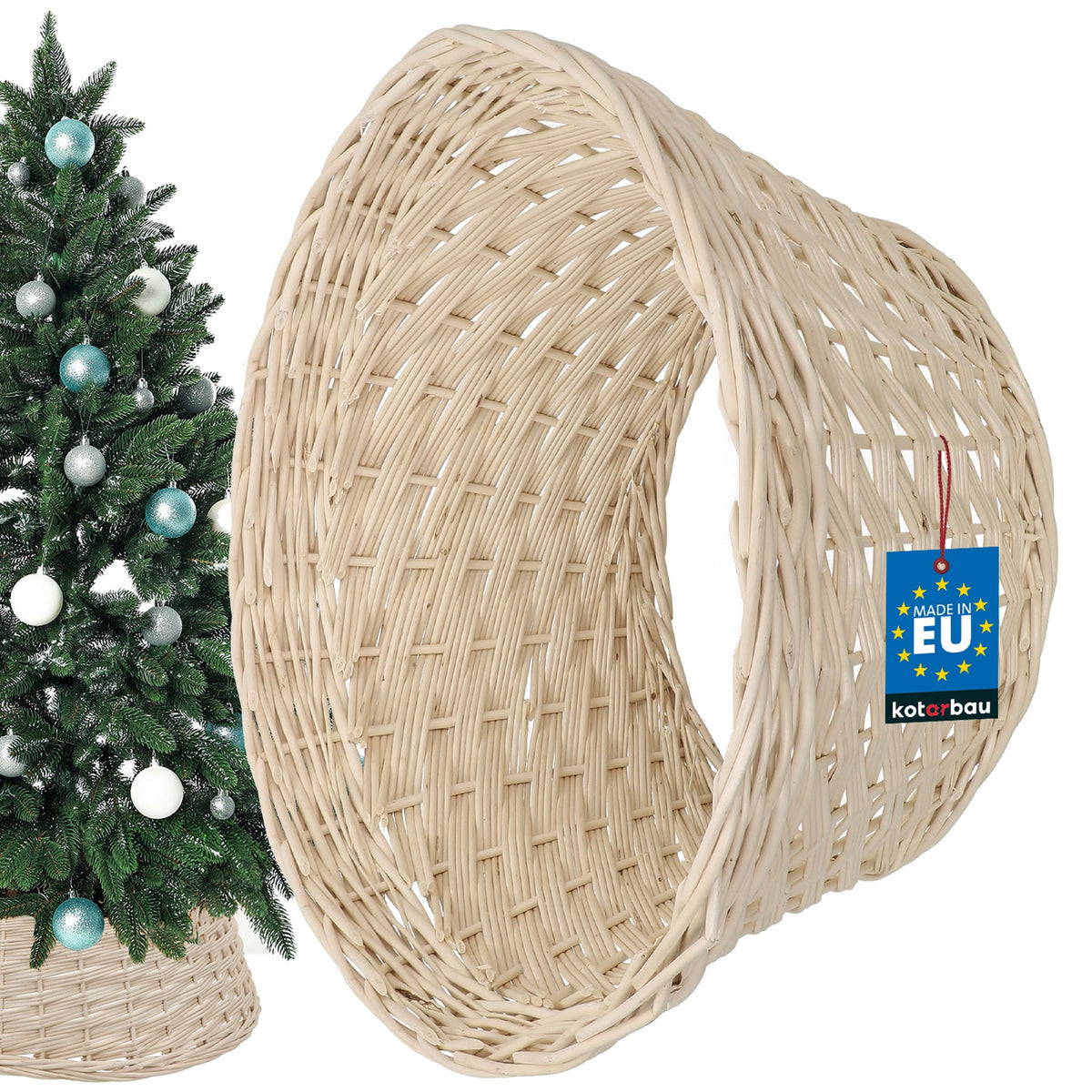 WICKER COVER CHRISTMAS TREE STAND BASKET NATURAL BLEACHED Ø40 CM