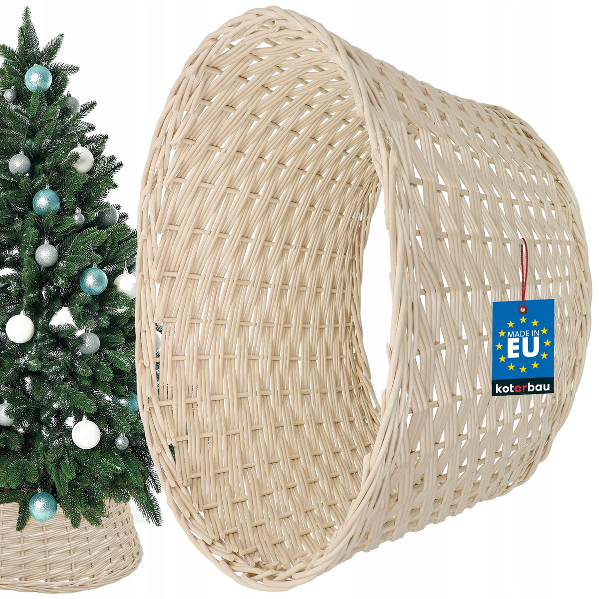 WICKER COVER CHRISTMAS TREE STAND BASKET NATURAL BLEACHED Ø55 CM