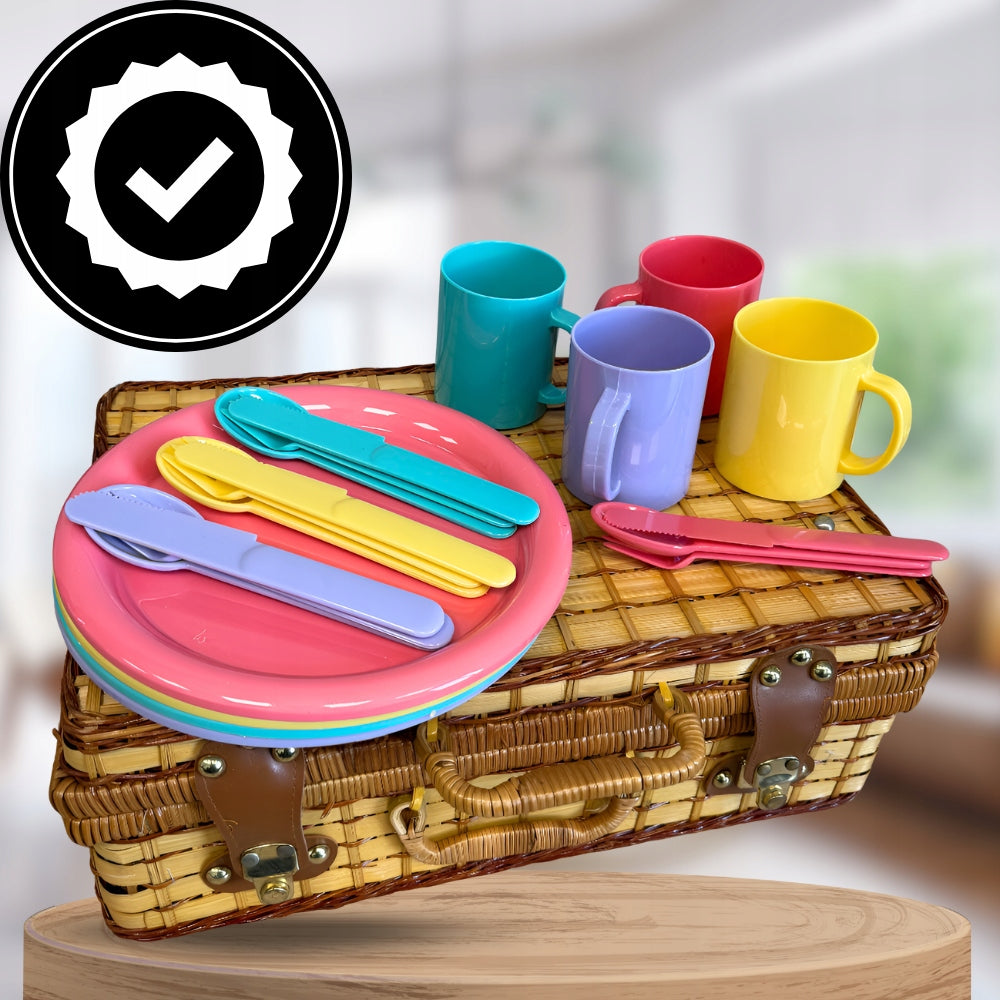 WICKER PICNIC BASKET SET FOR 4 PEOPLE TABLEWARE WITH CUTLERY PLATES EAN (GTIN) 4009717063601