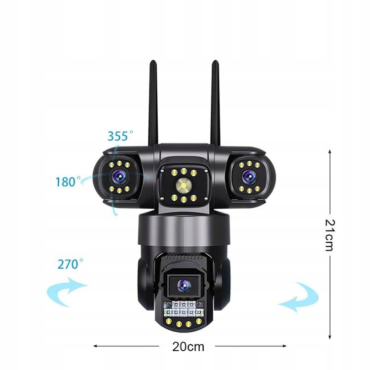 WIFI CAMERA OUTDOOR ROTATING TRIPLE 3X4MP ZOOM ALARM DETECTION IP SMART Model POTRÓJNA KAMERA PRO 3X4MP 6XZOOM DETEKCJA ALARM